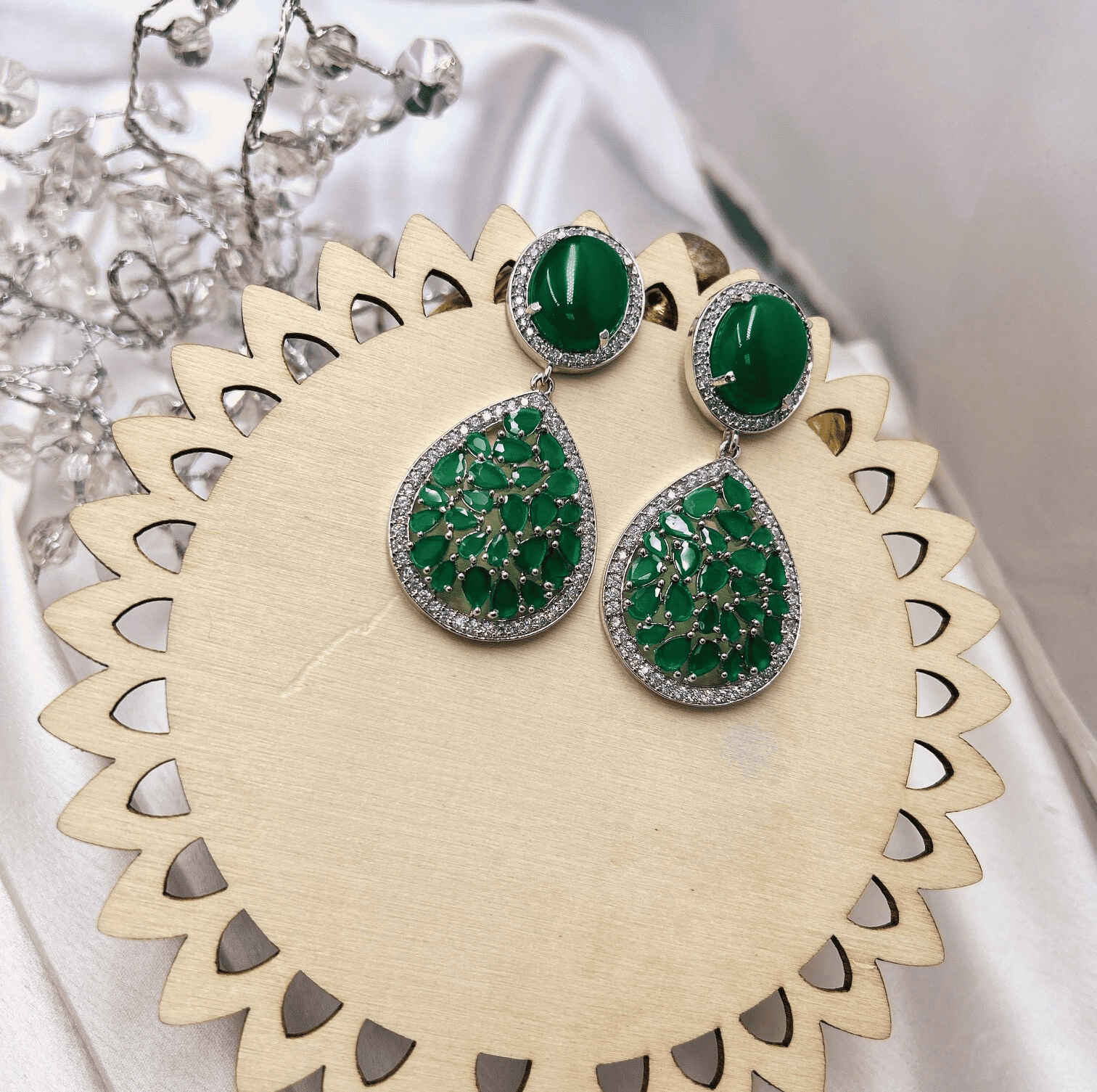 Party Emerald Green American Diamonds - QUEENS JEWELS