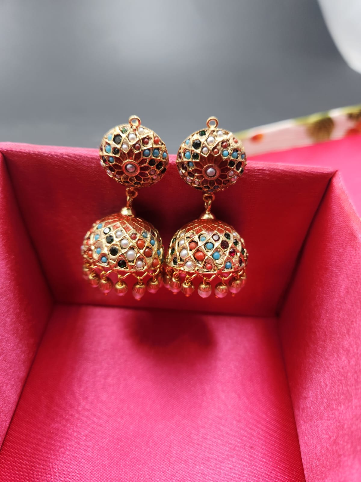 Jaya Sona Moti Navratan Jhumka - QUEENS JEWELS