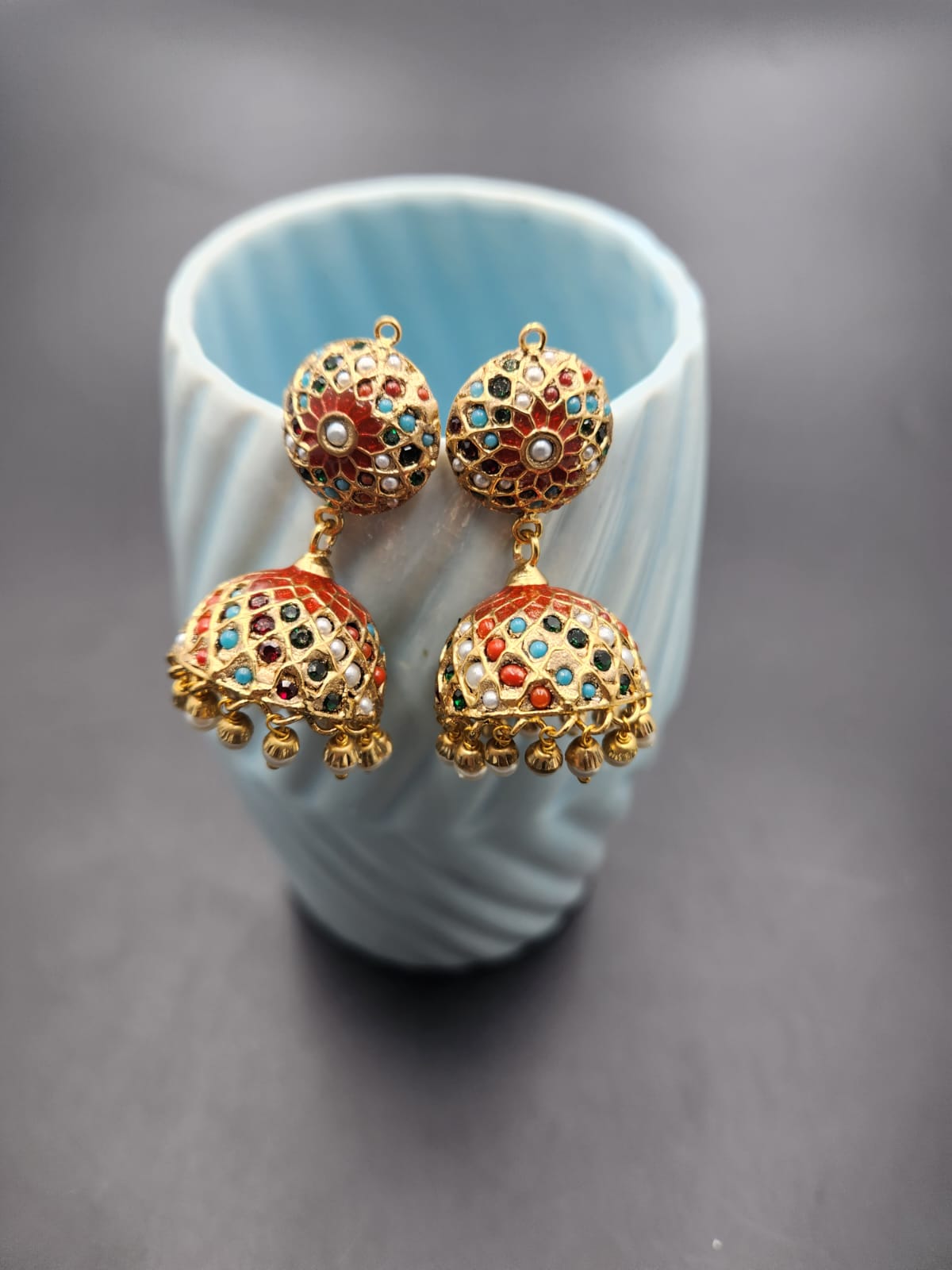 Jaya Sona Moti Navratan Jhumka - QUEENS JEWELS