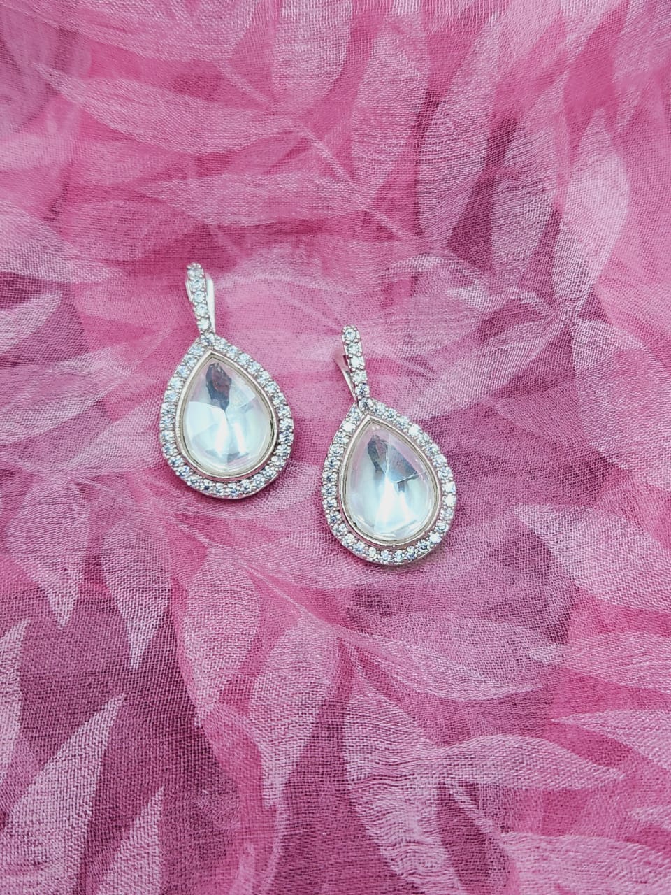 Paradise Polki Danglers Silver Plated - QUEENS JEWELS