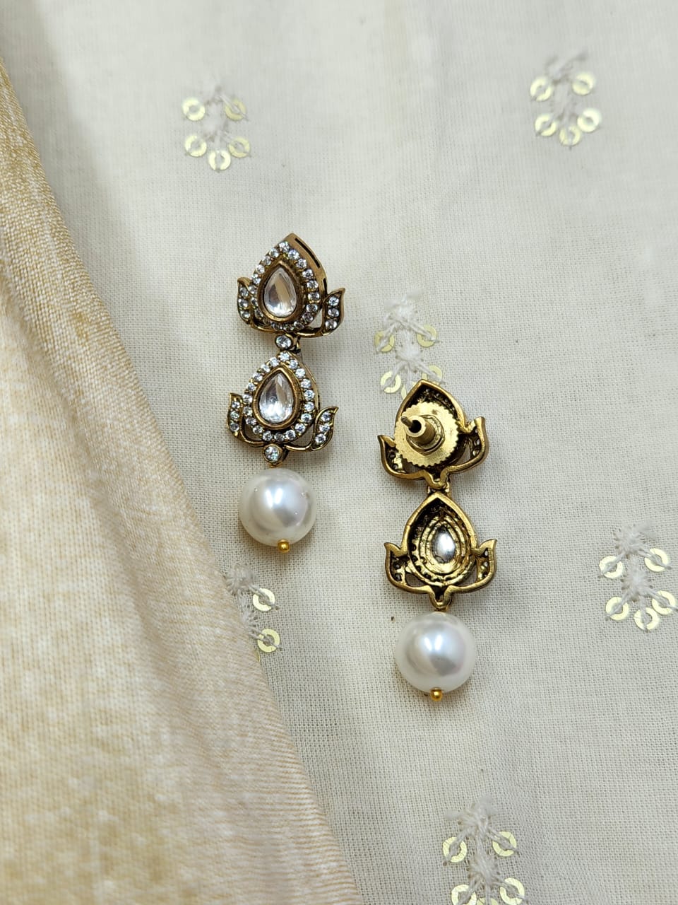 Double Polki Danglers - QUEENS JEWELS
