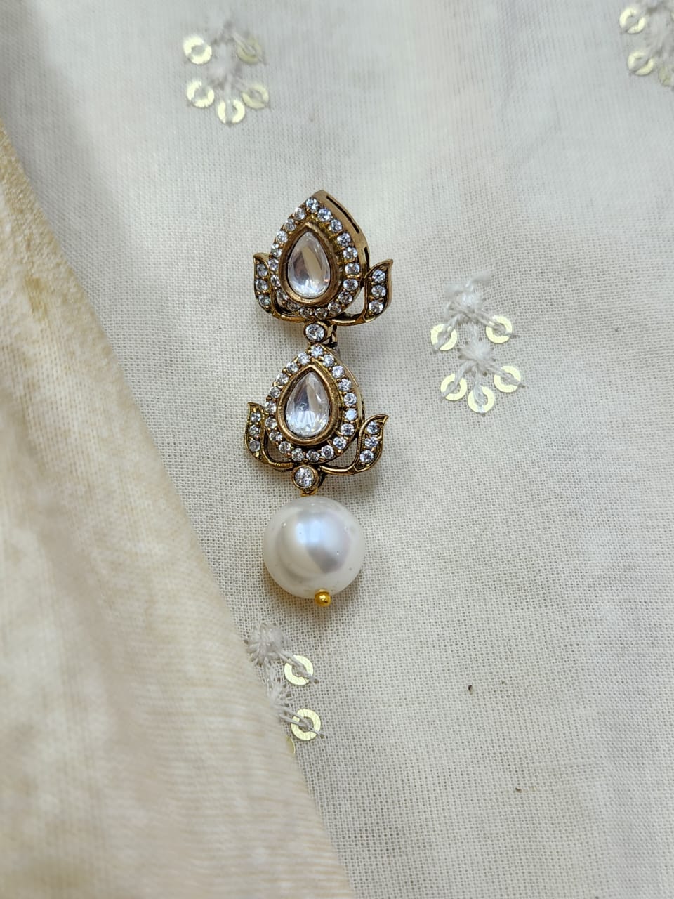 Double Polki Danglers - QUEENS JEWELS