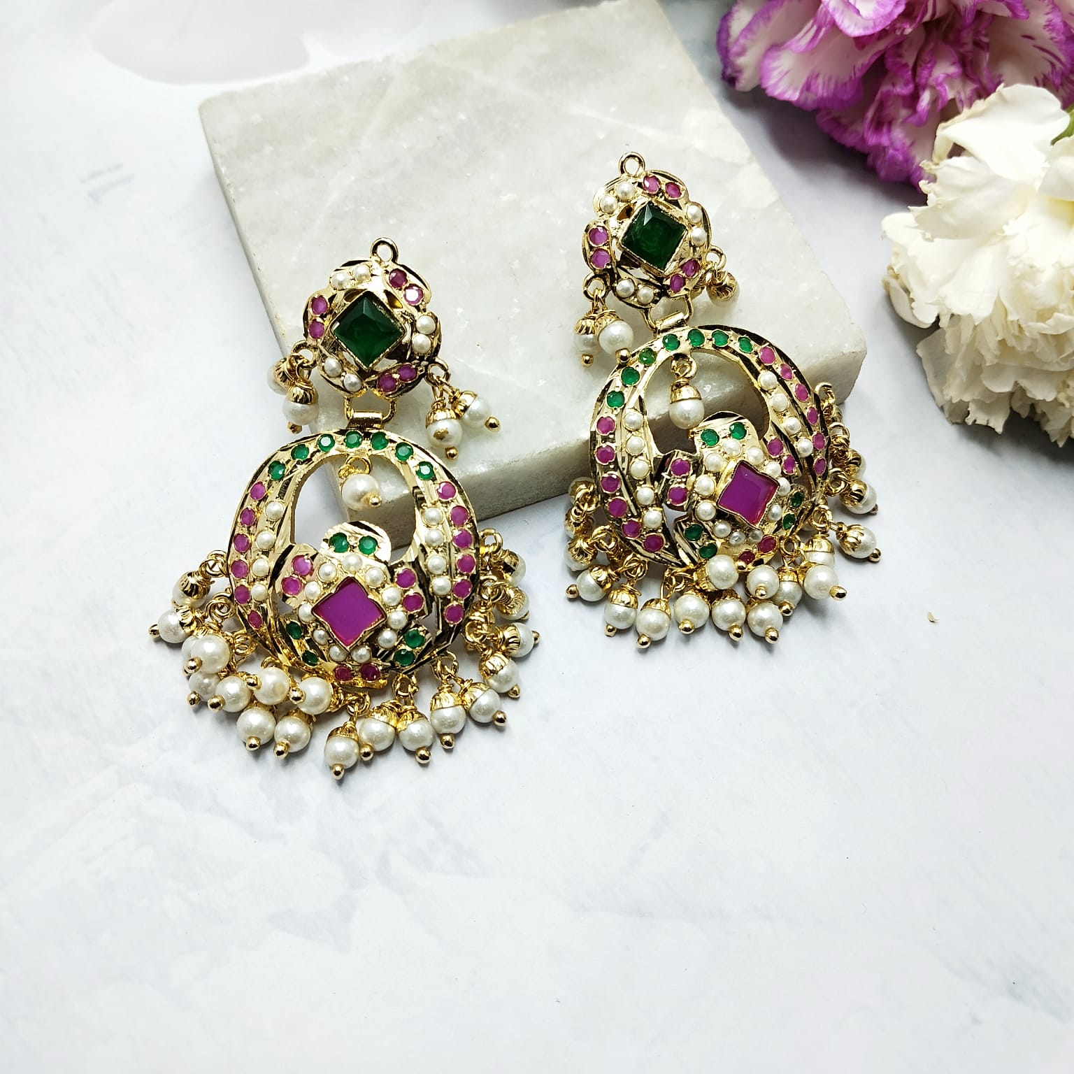 Zeenat Jadau Chandbali Earring - Multicolor - QUEENS JEWELS