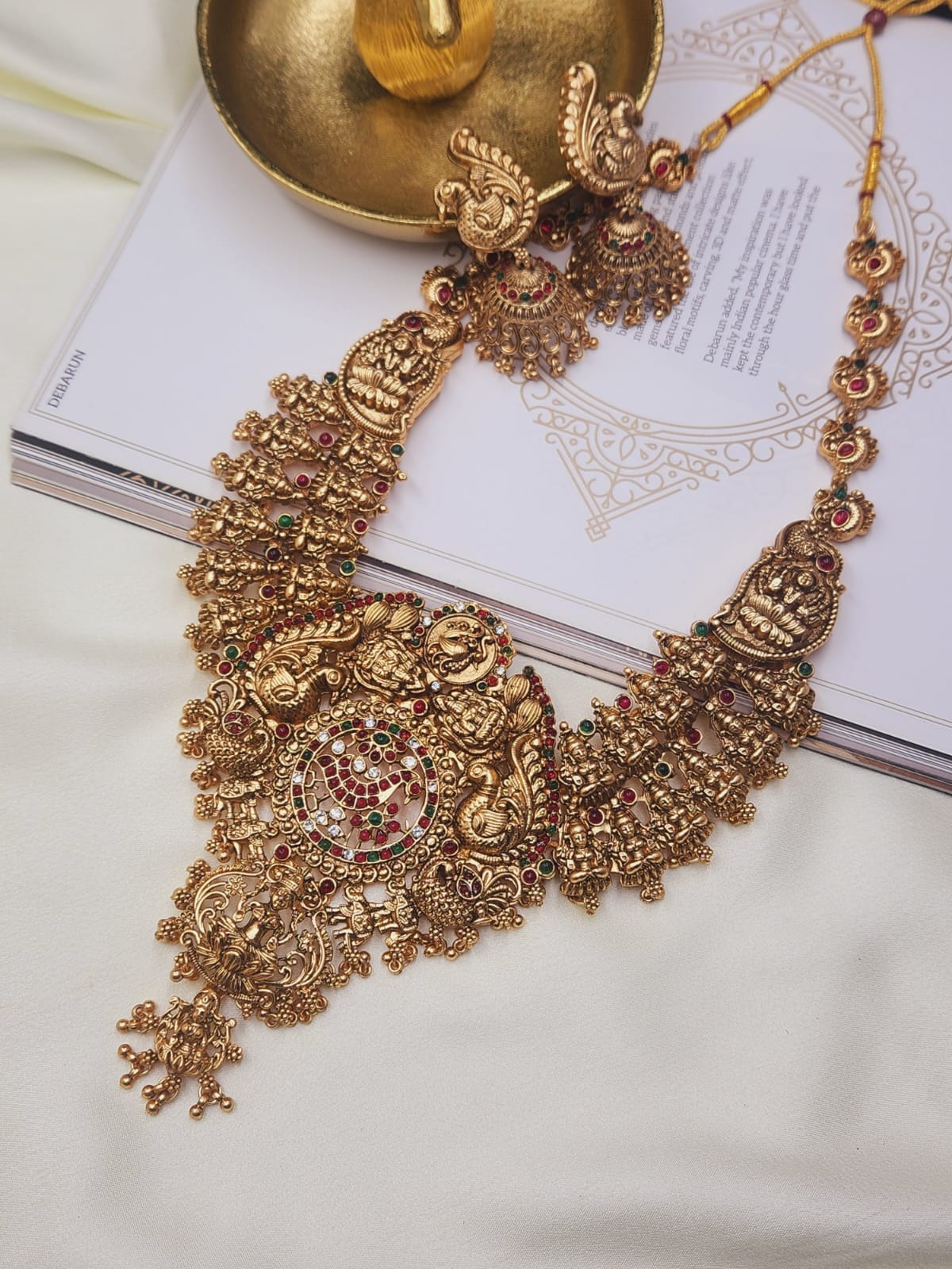 Suhana Temple Choker Set with Jhumkas - QUEENS JEWELS