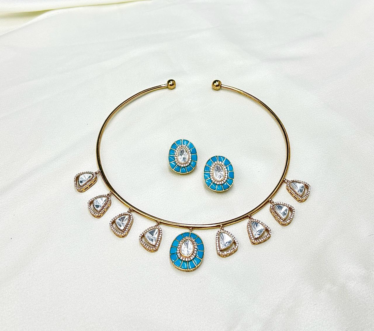 Karishma Polki Kundan Collar Choker Set with Colored Stones - QUEENS JEWELS
