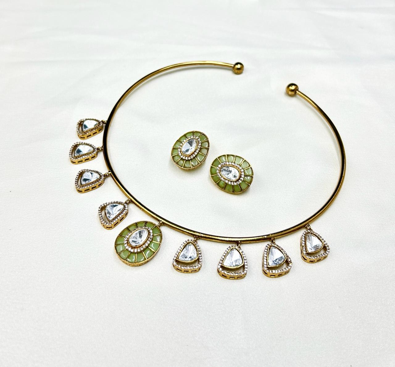 Karishma Polki Kundan Collar Choker Set with Colored Stones - QUEENS JEWELS