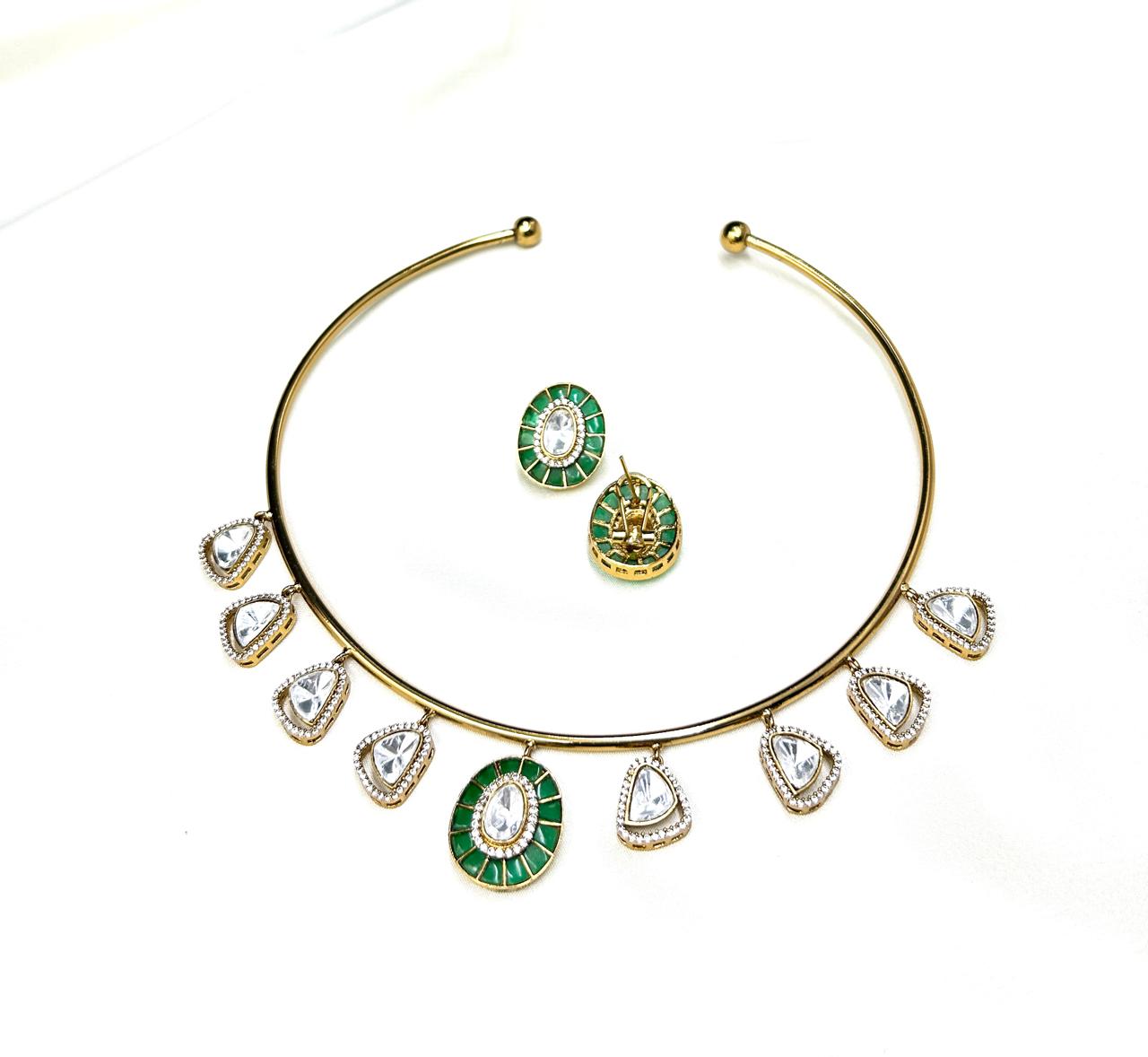Karishma Polki Kundan Collar Choker Set with Colored Stones - QUEENS JEWELS