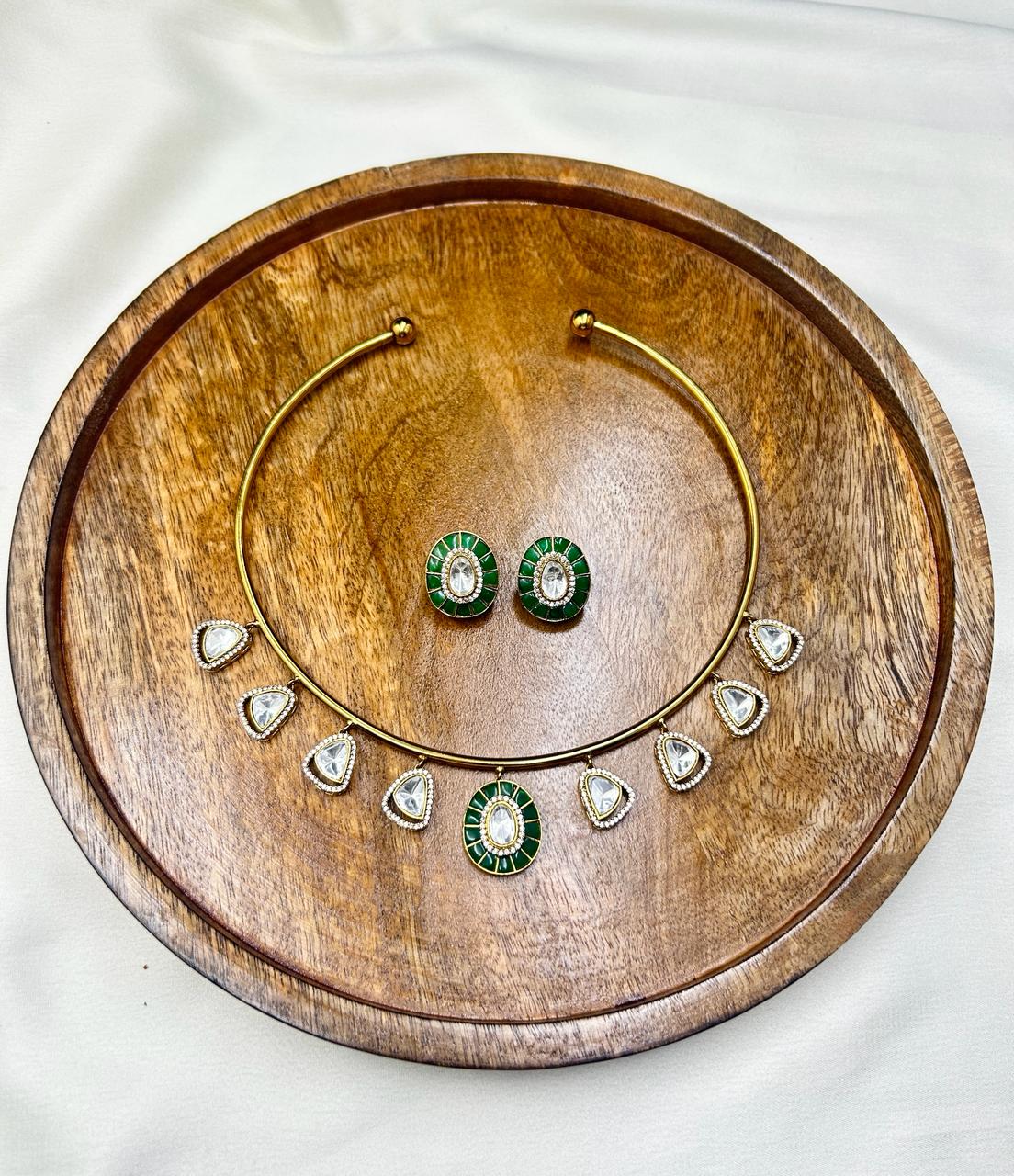 Karishma Polki Kundan Collar Choker Set with Colored Stones - QUEENS JEWELS