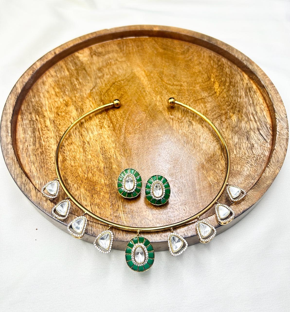Karishma Polki Kundan Collar Choker Set with Colored Stones - QUEENS JEWELS