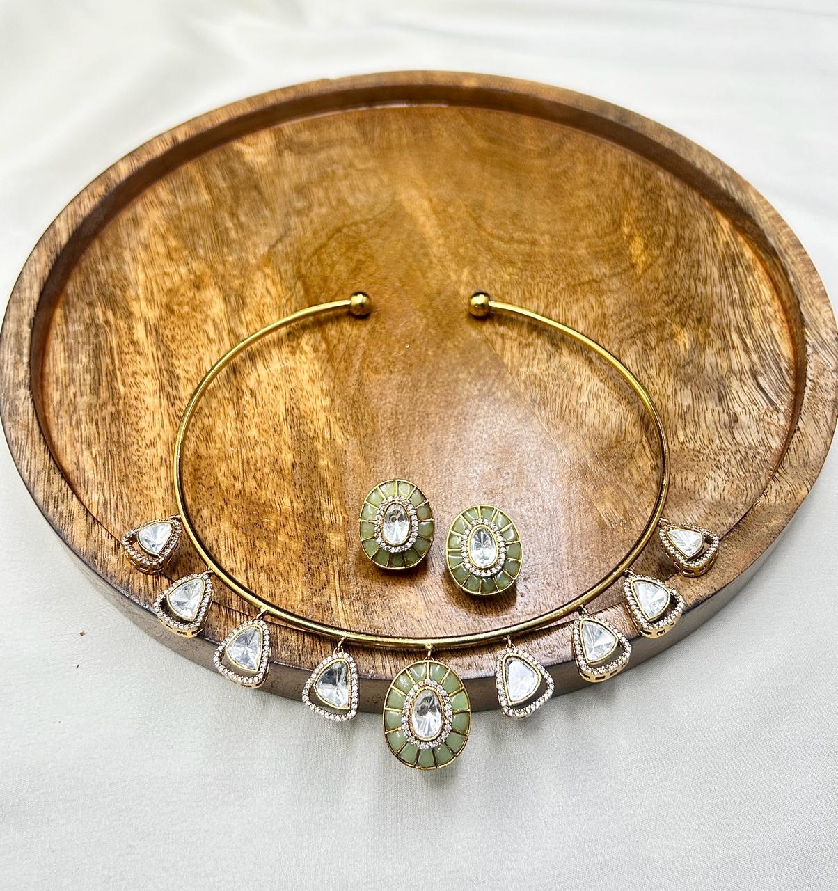 Karishma Polki Kundan Collar Choker Set with Colored Stones - QUEENS JEWELS