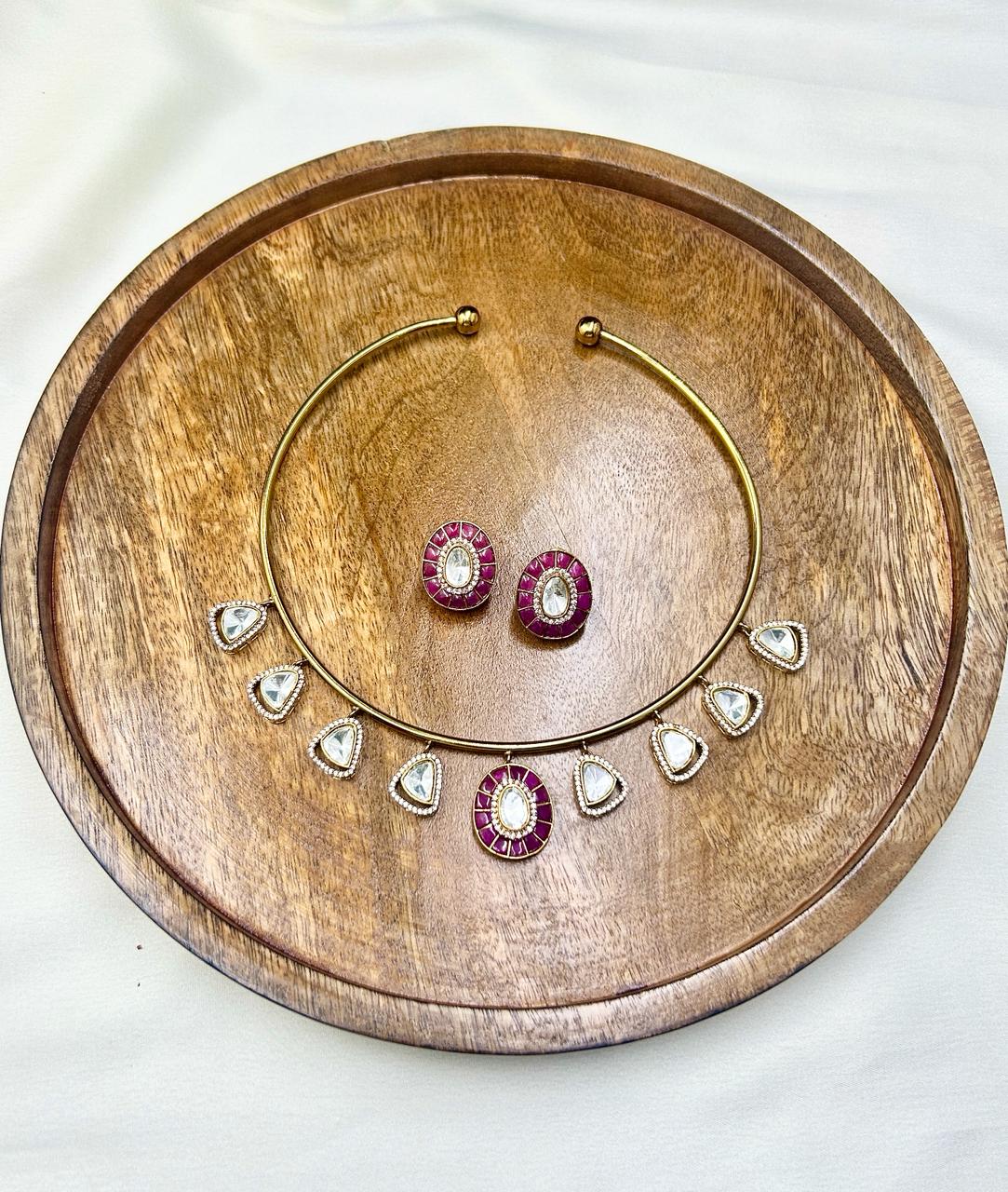 Karishma Polki Kundan Collar Choker Set with Colored Stones - QUEENS JEWELS