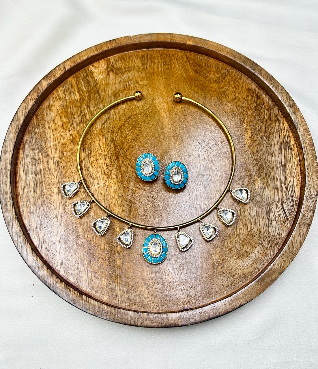 Karishma Polki Kundan Collar Choker Set with Colored Stones - QUEENS JEWELS