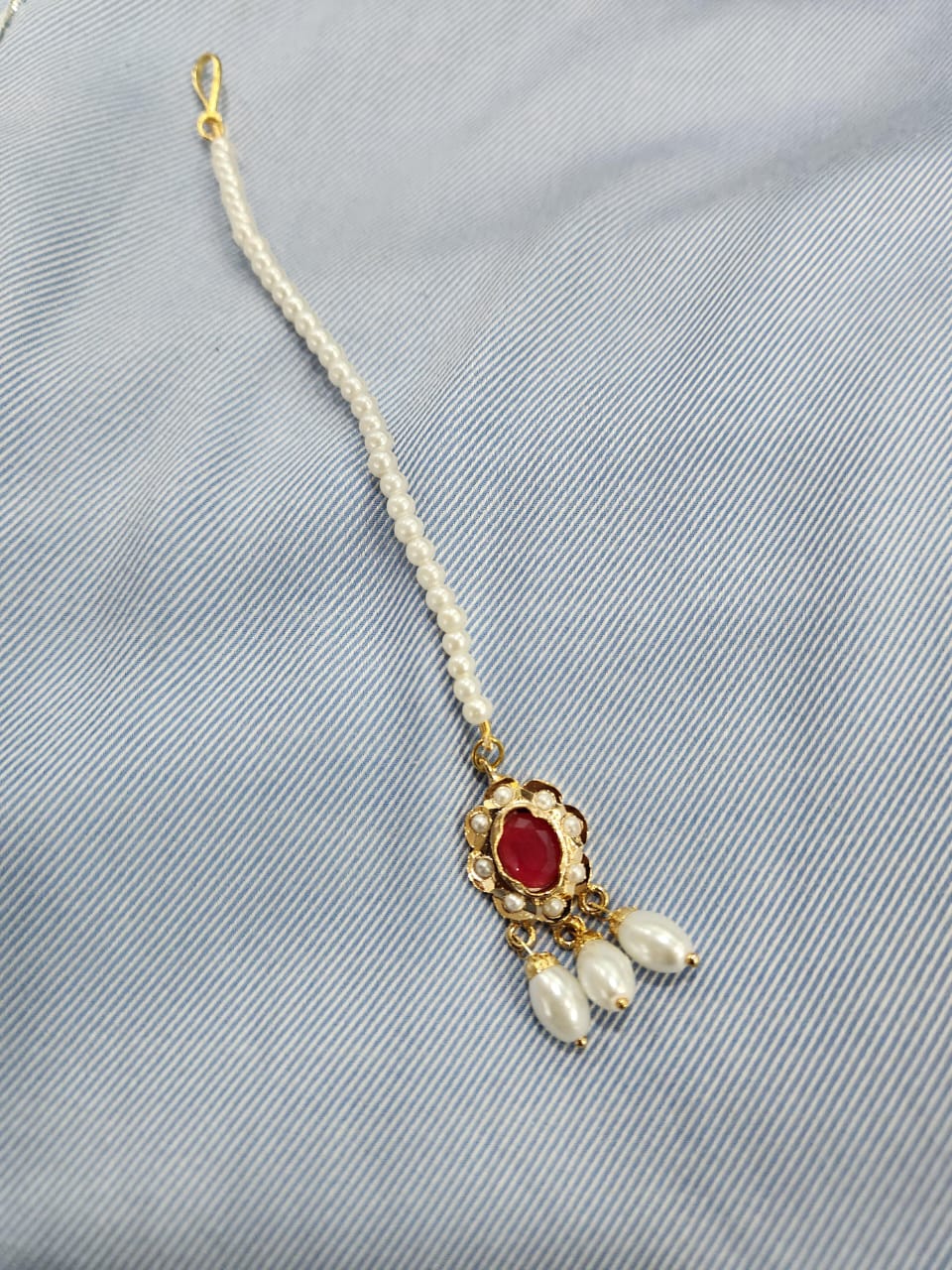 Emerald Stone with Pearl Drops Maangtikka - QUEENS JEWELS