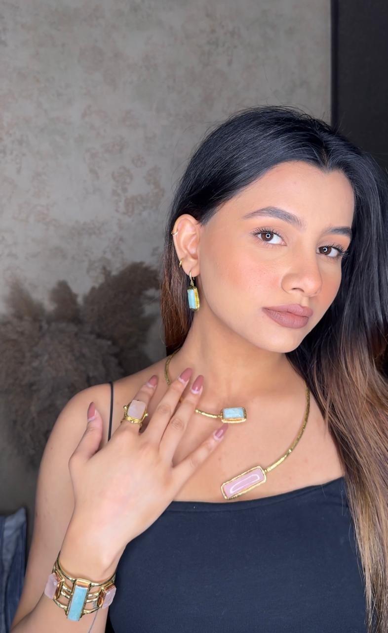 Gold Plated Pink Amazonite Jaspar Necklace - Adjustable - QUEENS JEWELS