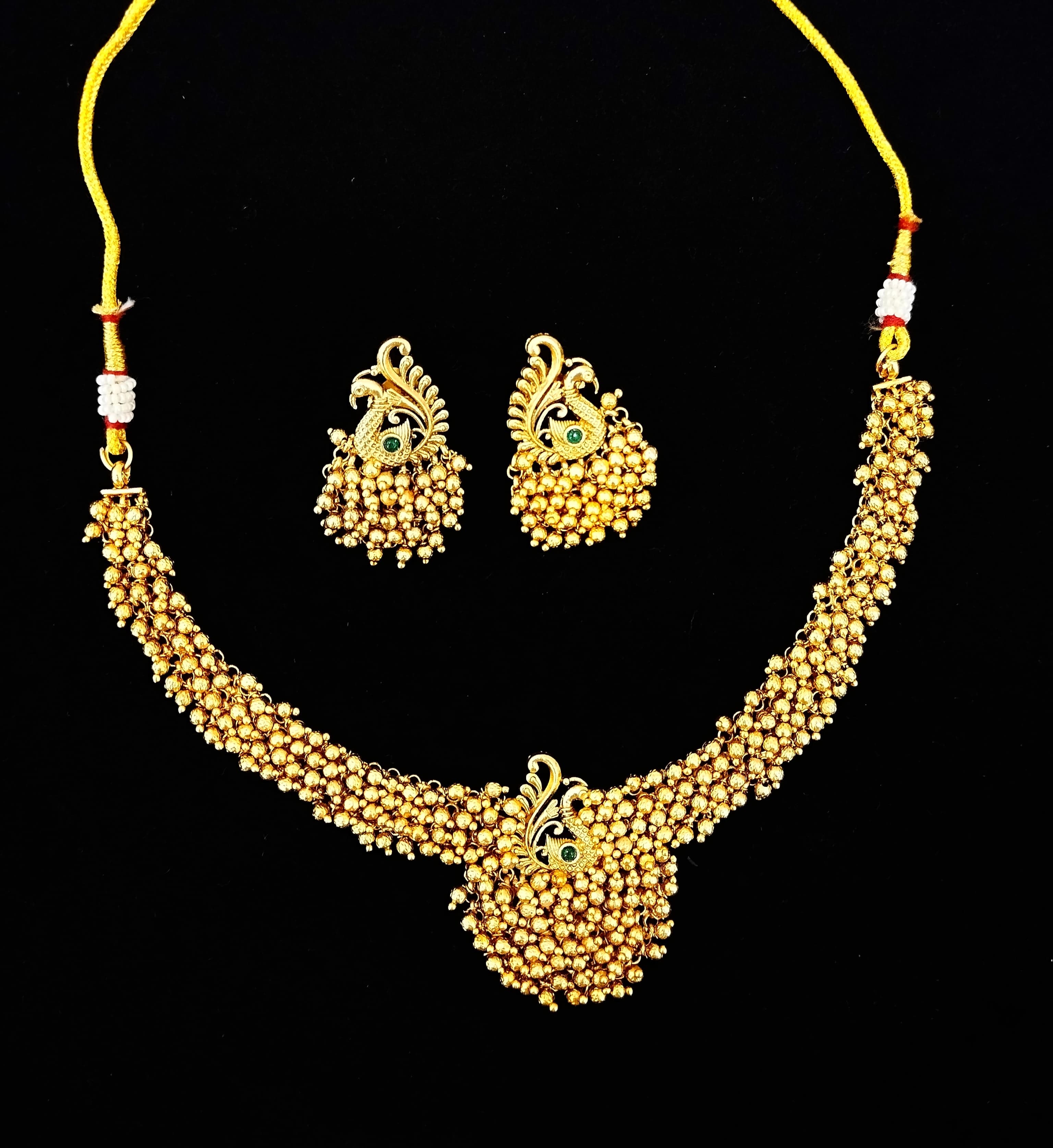 Adia Golden Temple Necklace Set With Earrings - QUEENS JEWELS