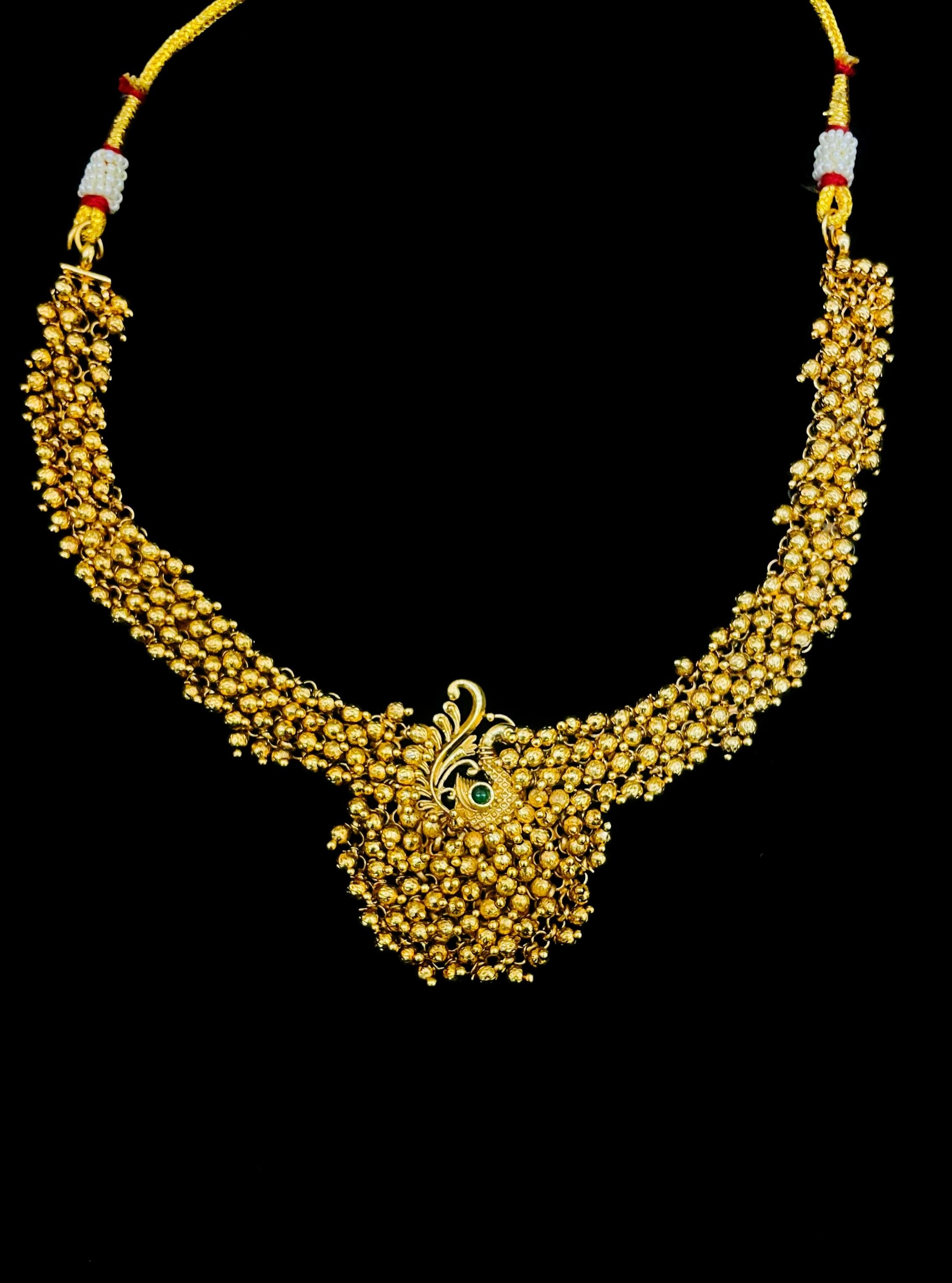 Adia Golden Temple Necklace Set With Earrings - QUEENS JEWELS