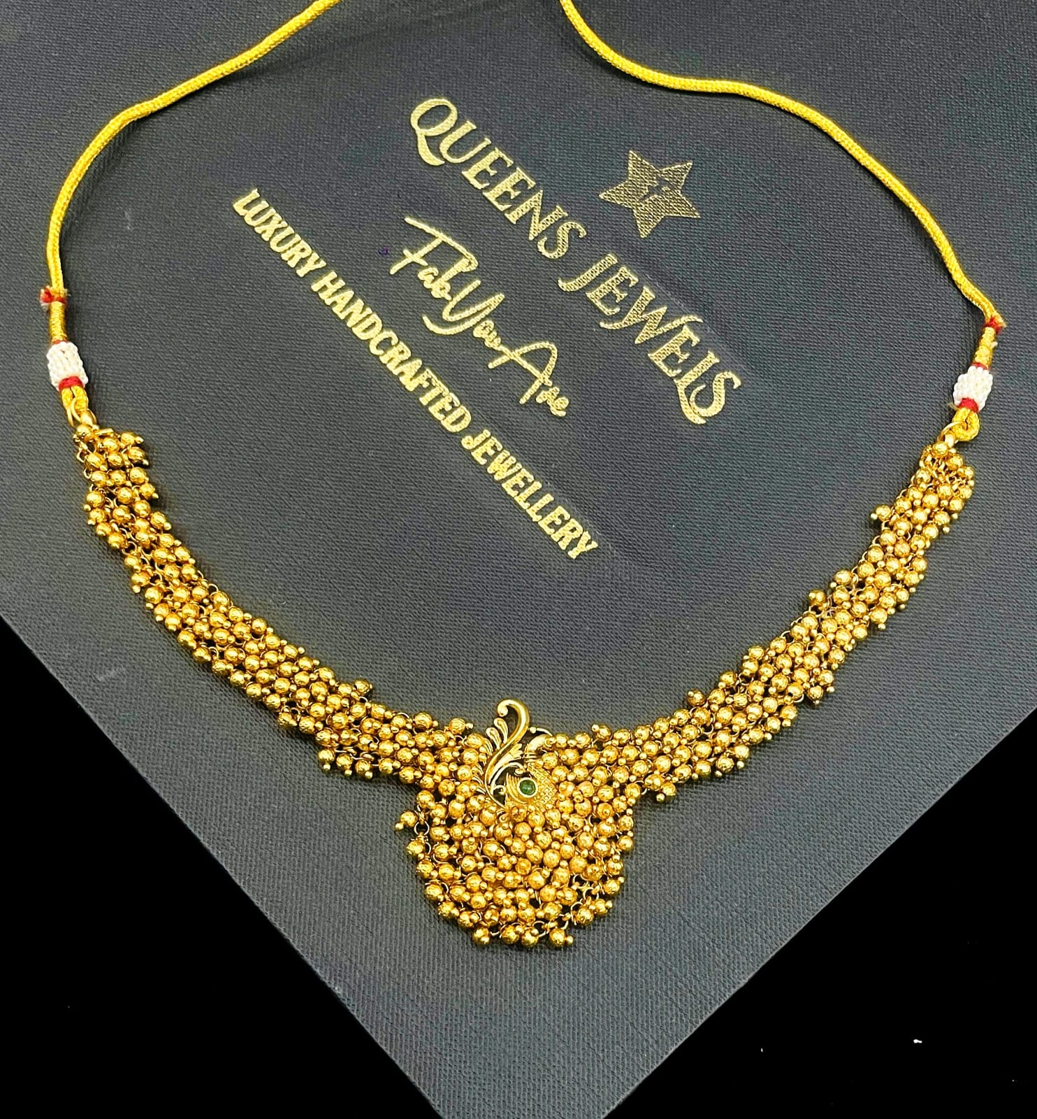 Adia Golden Temple Necklace Set With Earrings - QUEENS JEWELS