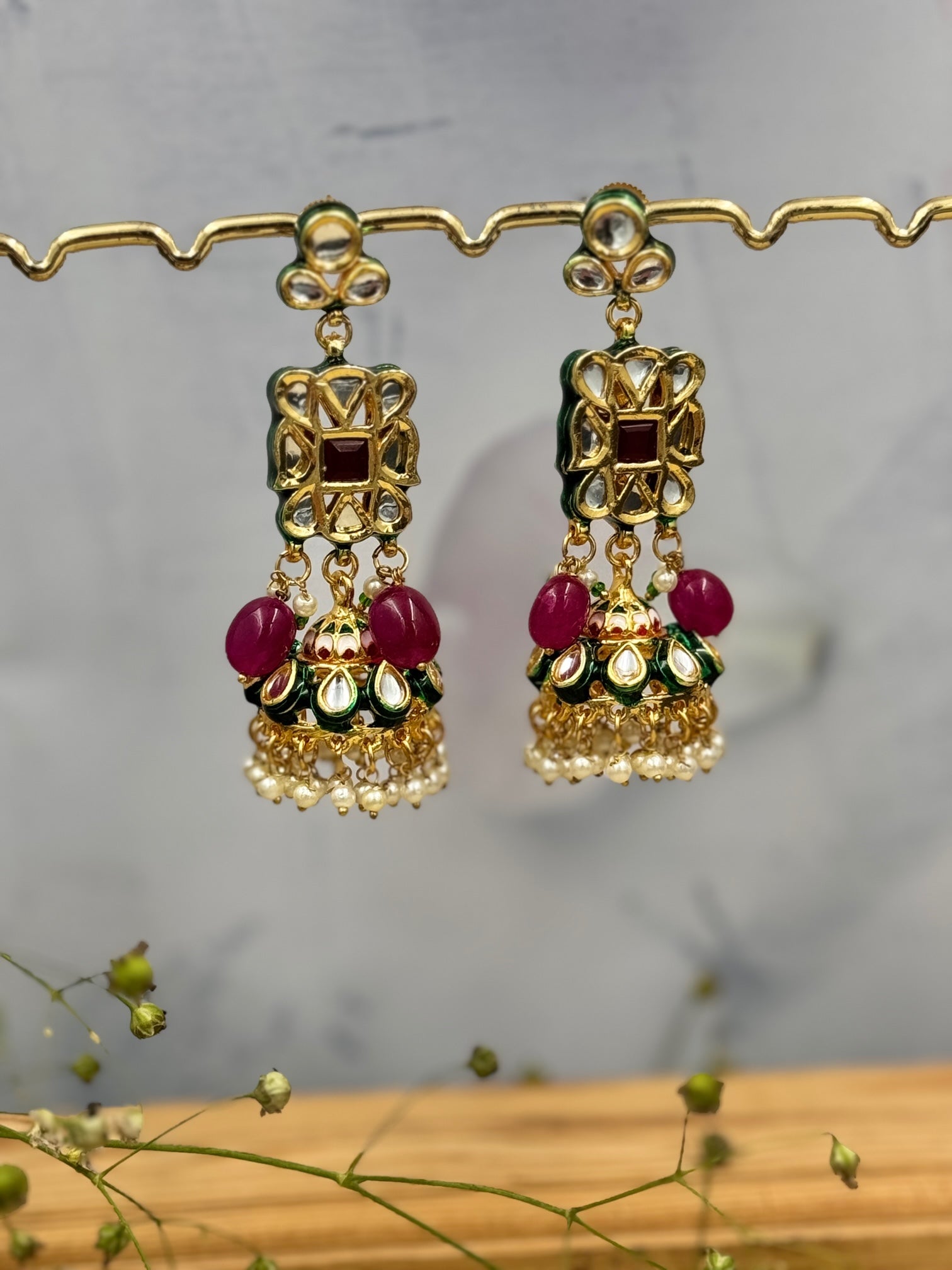 Noor Chahat Kundan Jhumka Earrings - QUEENS JEWELS