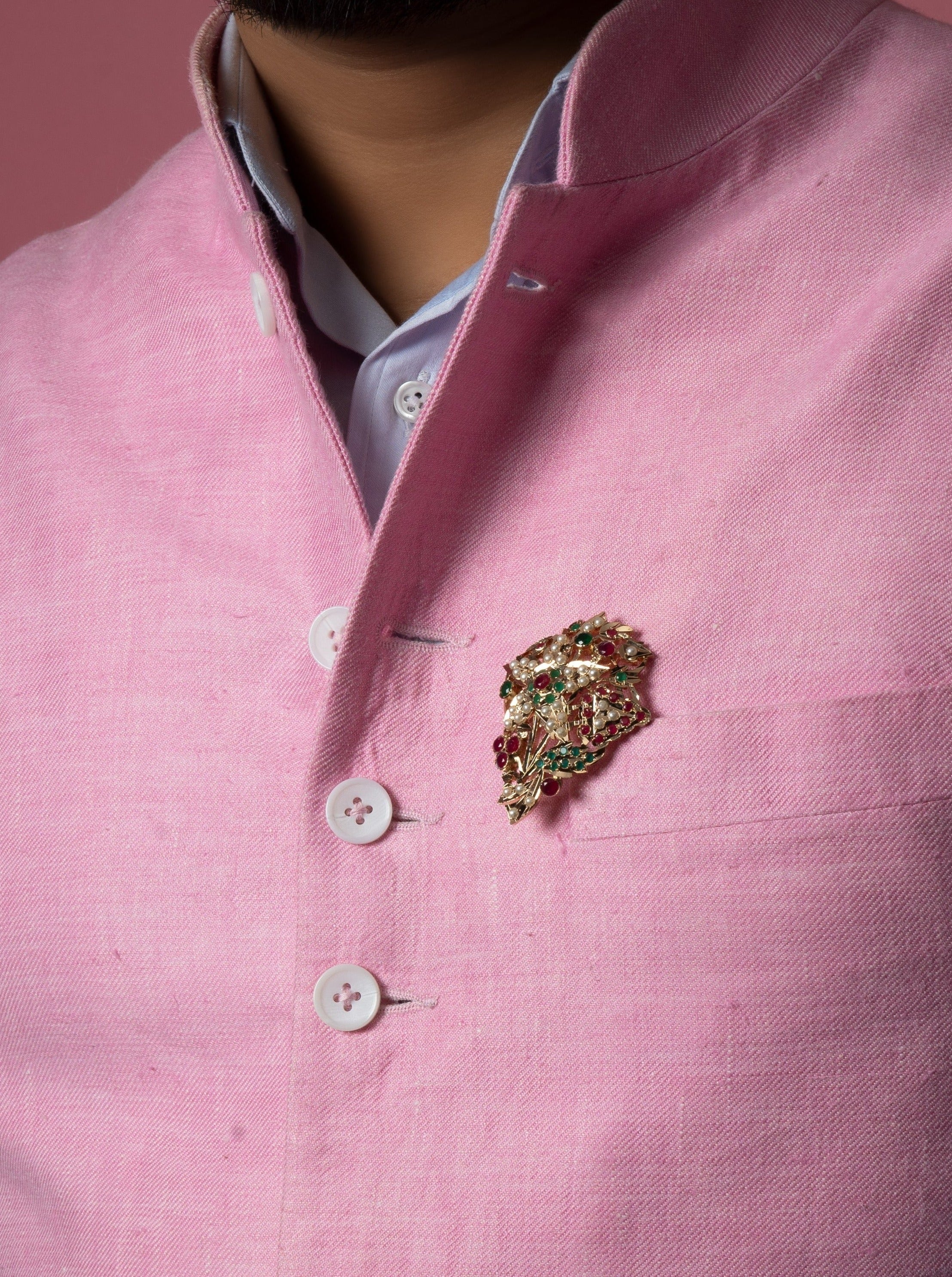 Jacket Brooch in Multi color - Gold Plated - QUEENS JEWELS