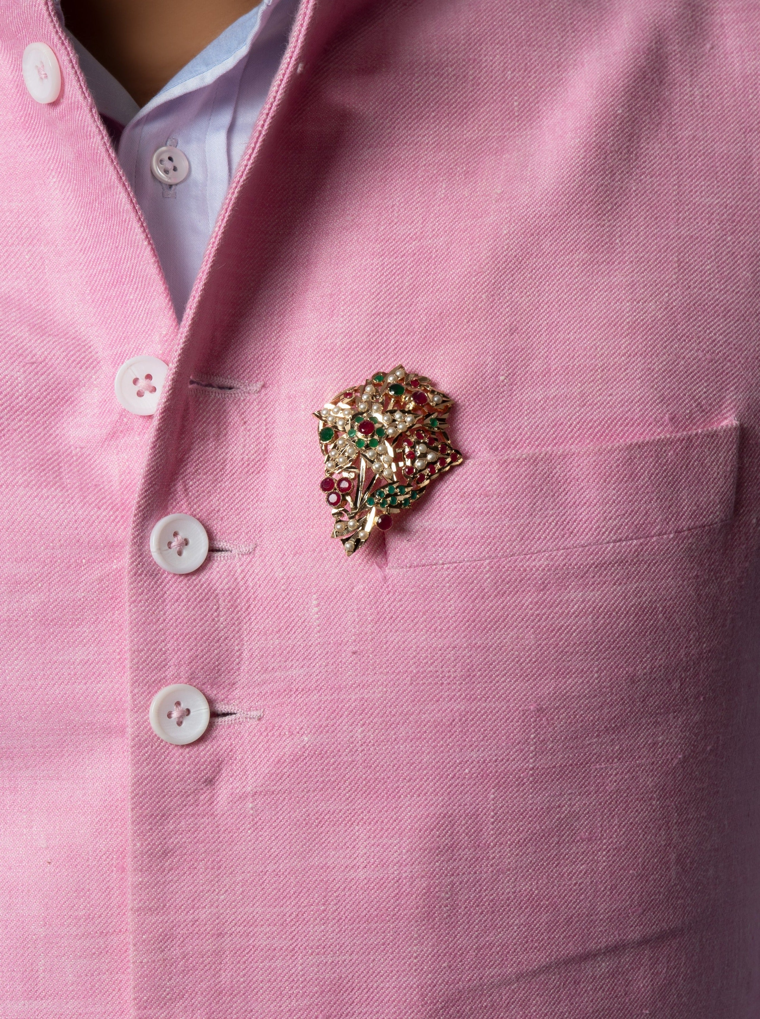 Jacket Brooch in Multi color - Gold Plated - QUEENS JEWELS