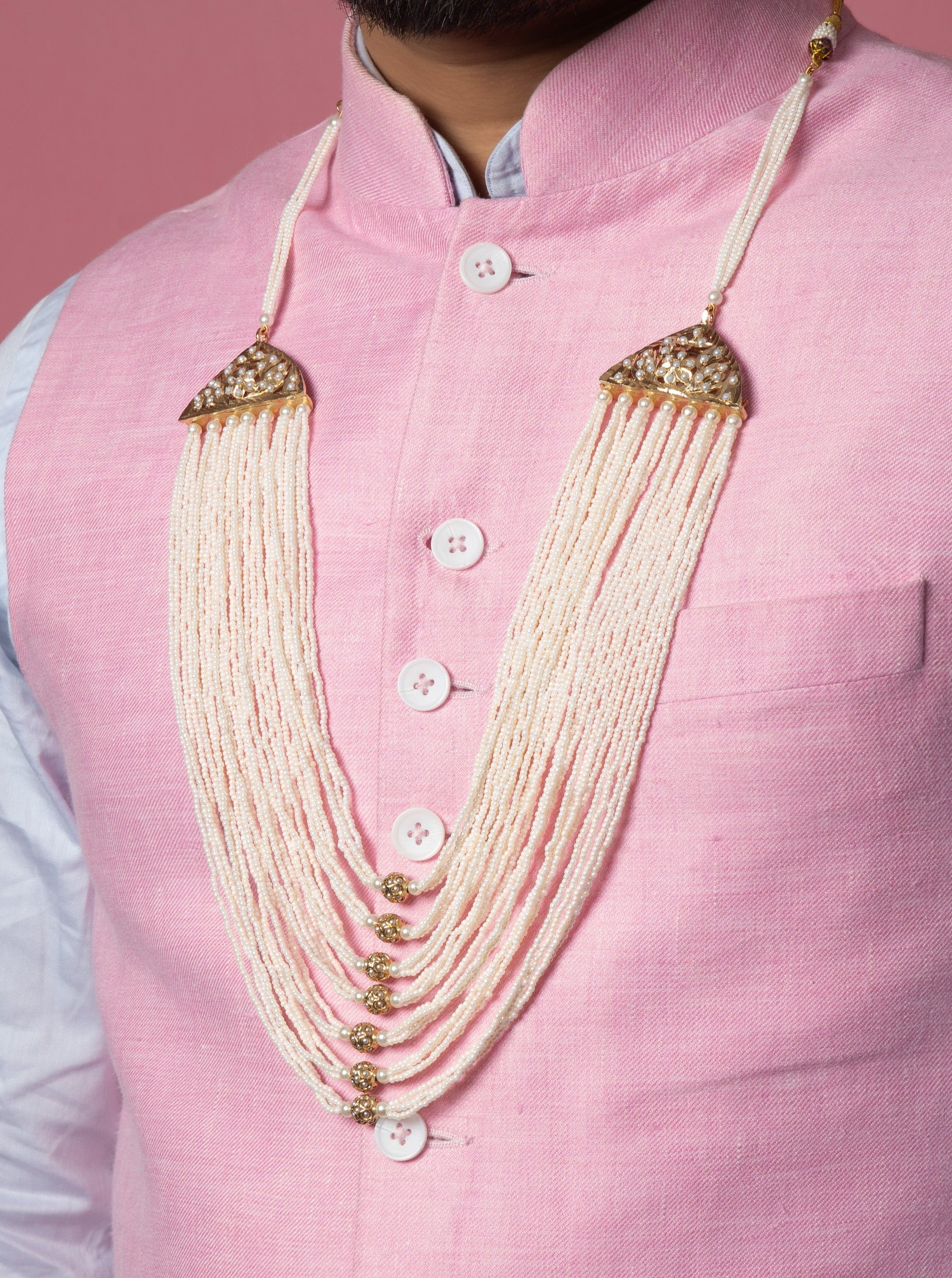 Multi layer Sherwani Mala - White Pearls - QUEENS JEWELS