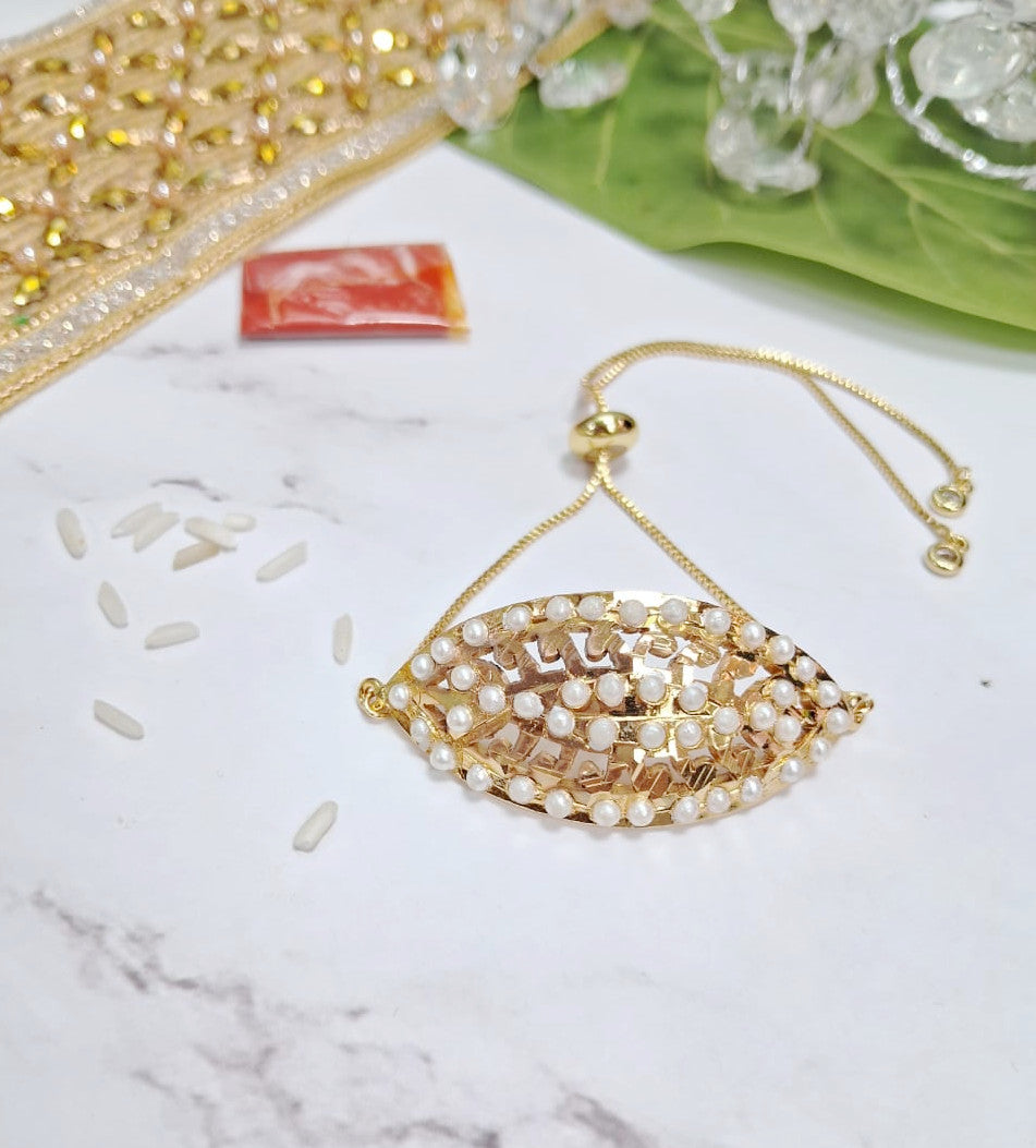 Evileye Look Alike White  Jadau Bracelet Rakhi - QUEENS JEWELS