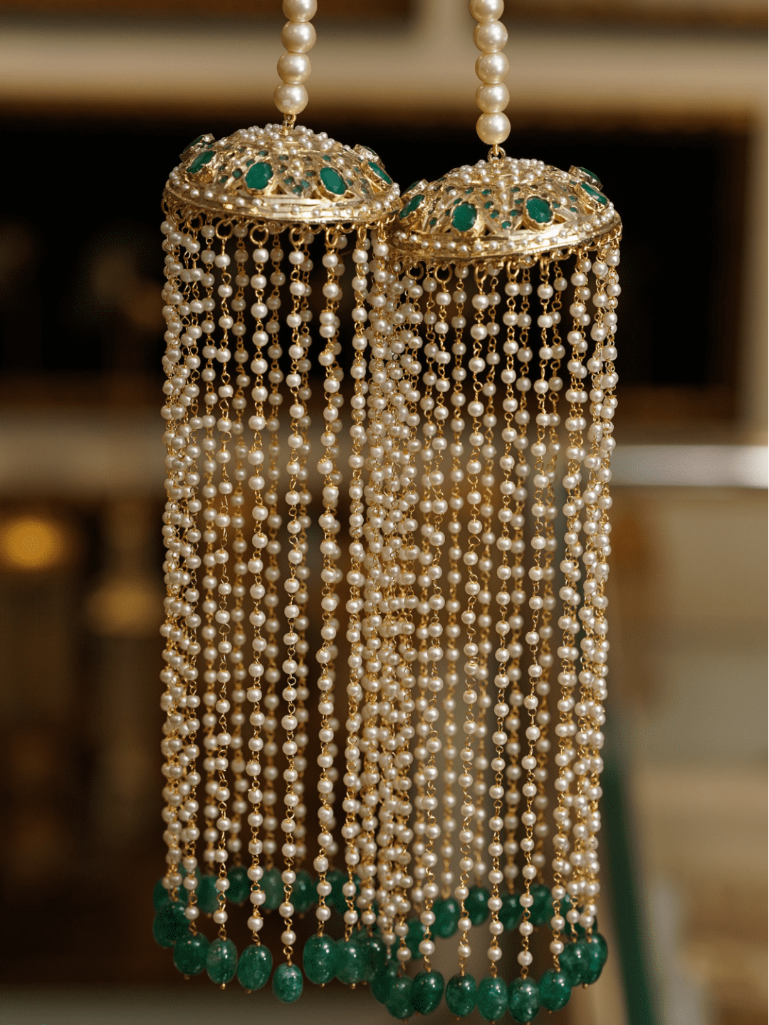 Emerald Green Jadau Bridal Kaleeras - QUEENS JEWELS