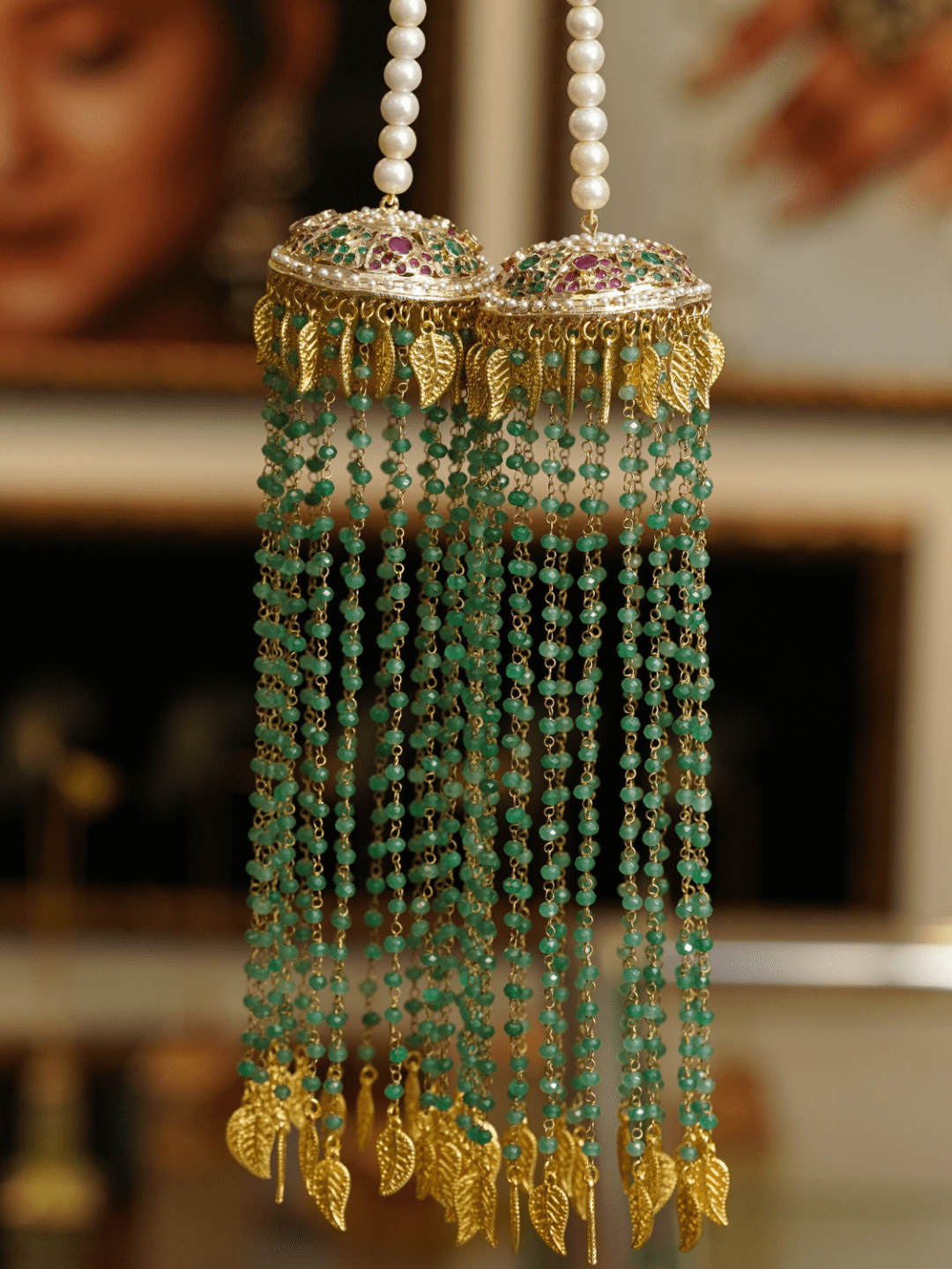 Green Waterfall Peepal Patti Jadau Kaleeras - QUEENS JEWELS