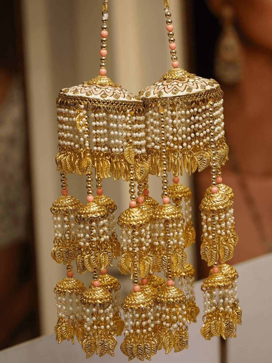 Bridal Peach & Ivory Jadau Kaleeras - QUEENS JEWELS