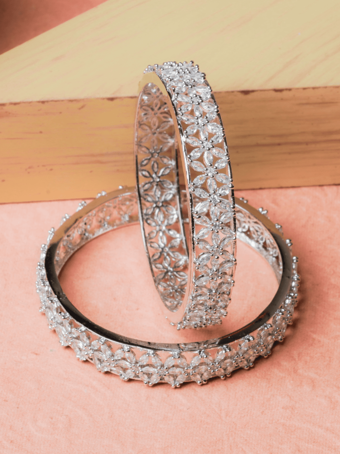 Pea Flower American Diamond Bangle Pair - QUEENS JEWELS