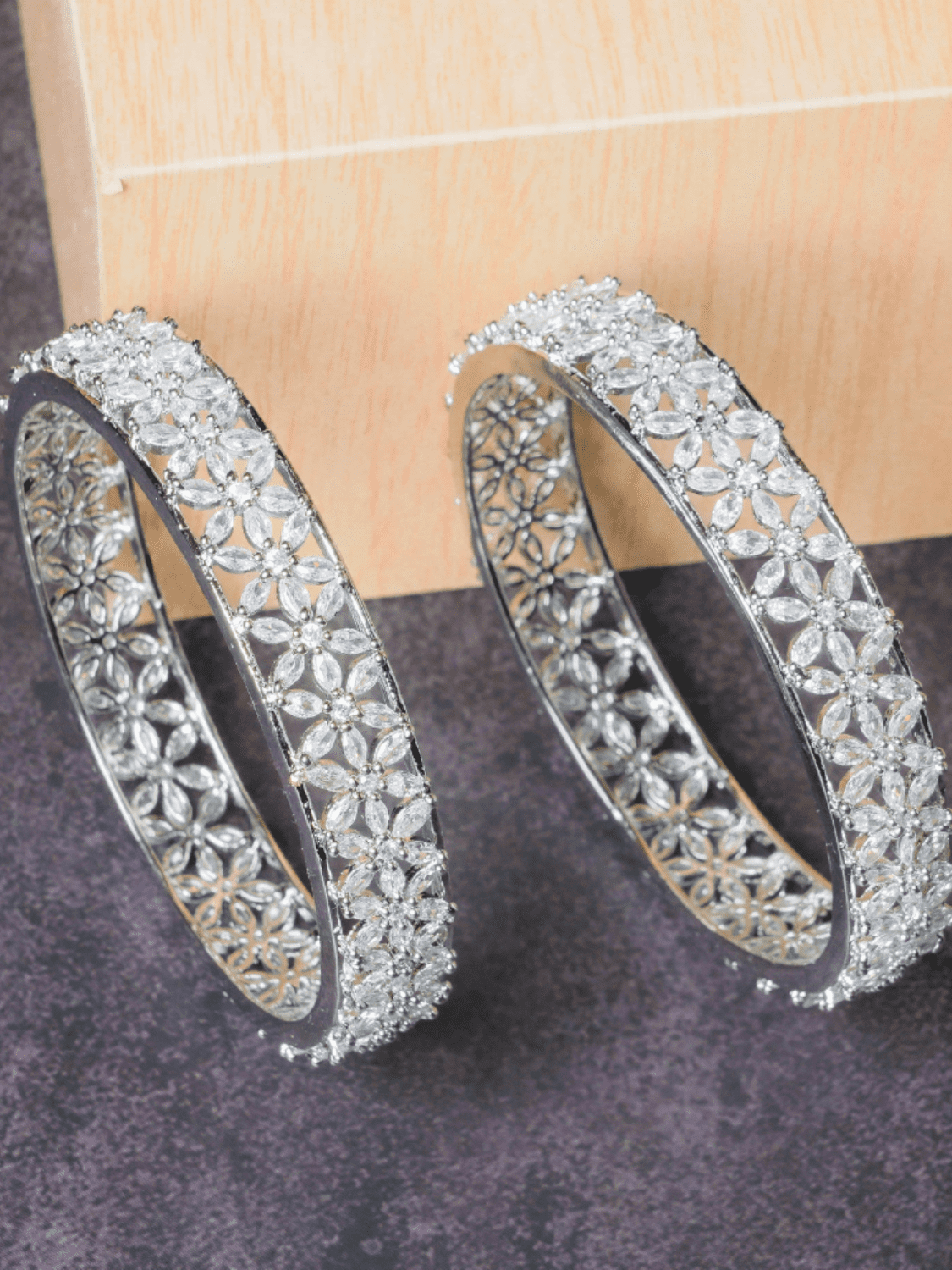 Pea Flower American Diamond Bangle Pair - QUEENS JEWELS