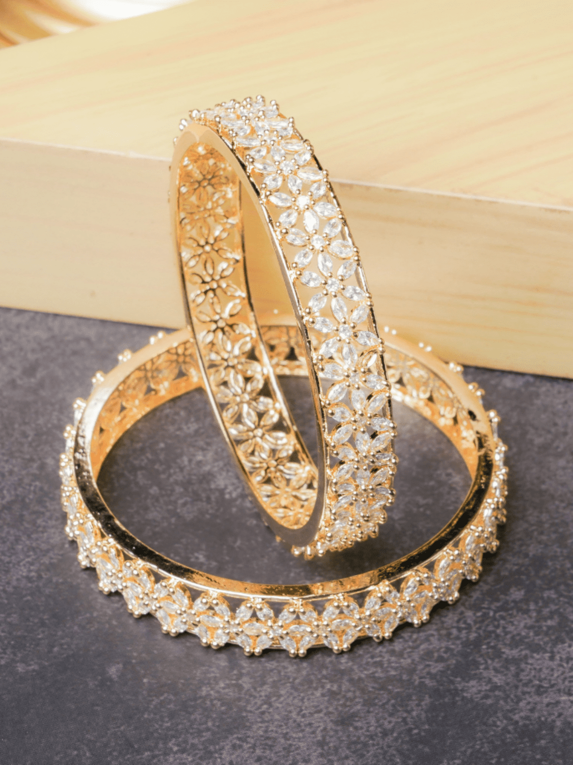 Pea Flower American Diamond Bangle Pair - QUEENS JEWELS