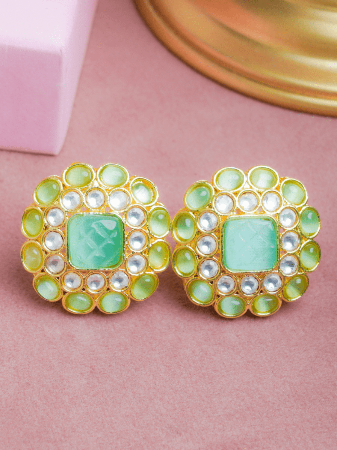 Powder Blue American Diamond Stud Earrings - QUEENS JEWELS