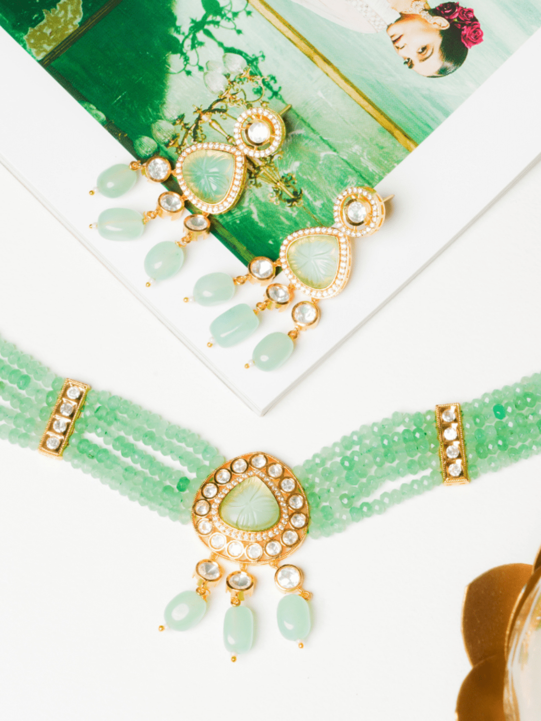 Beaded Stone Kundan Necklace With Earrings - QUEENS JEWELS