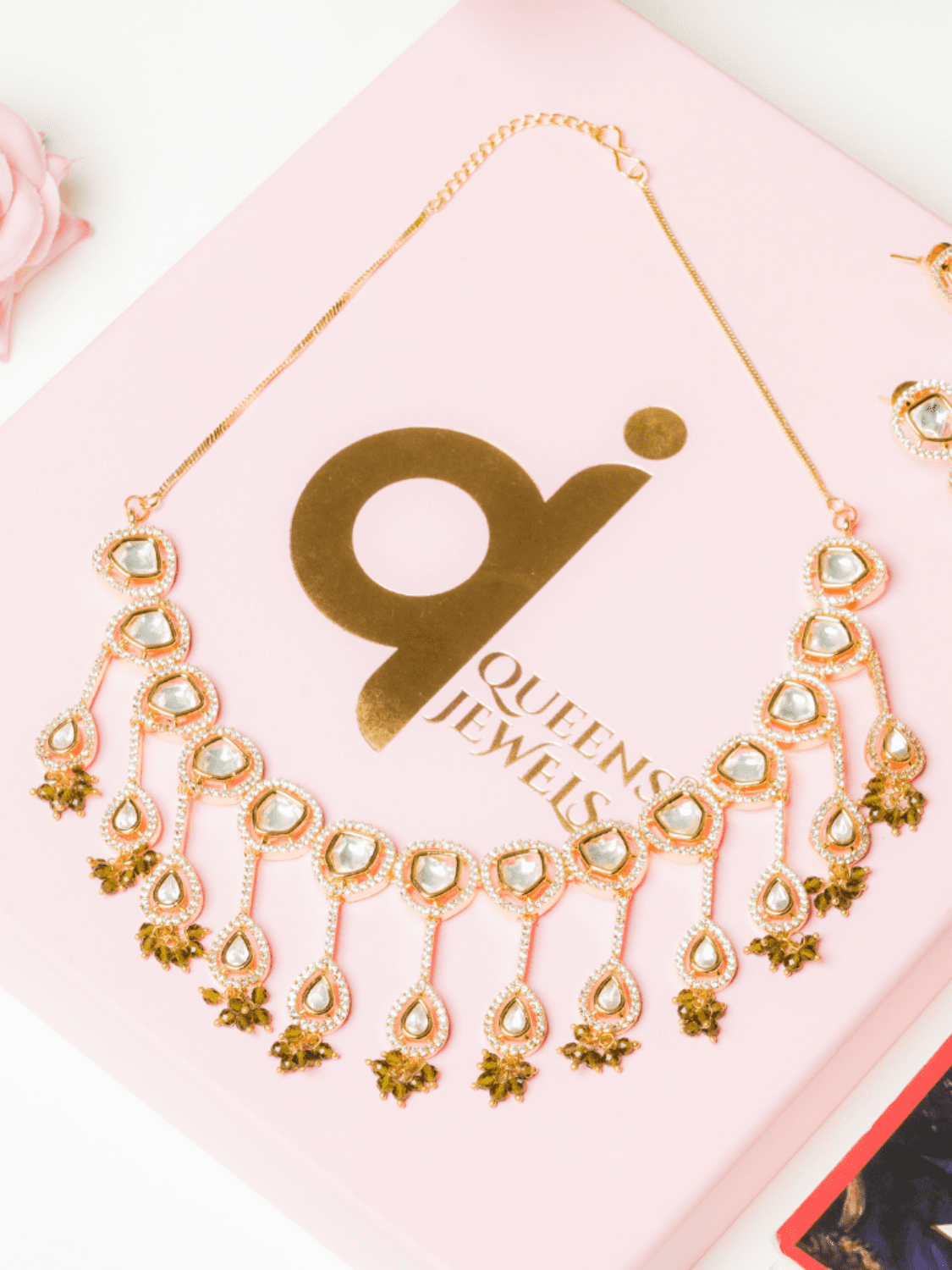 Kundan Drops Necklace Set With Earrings - QUEENS JEWELS