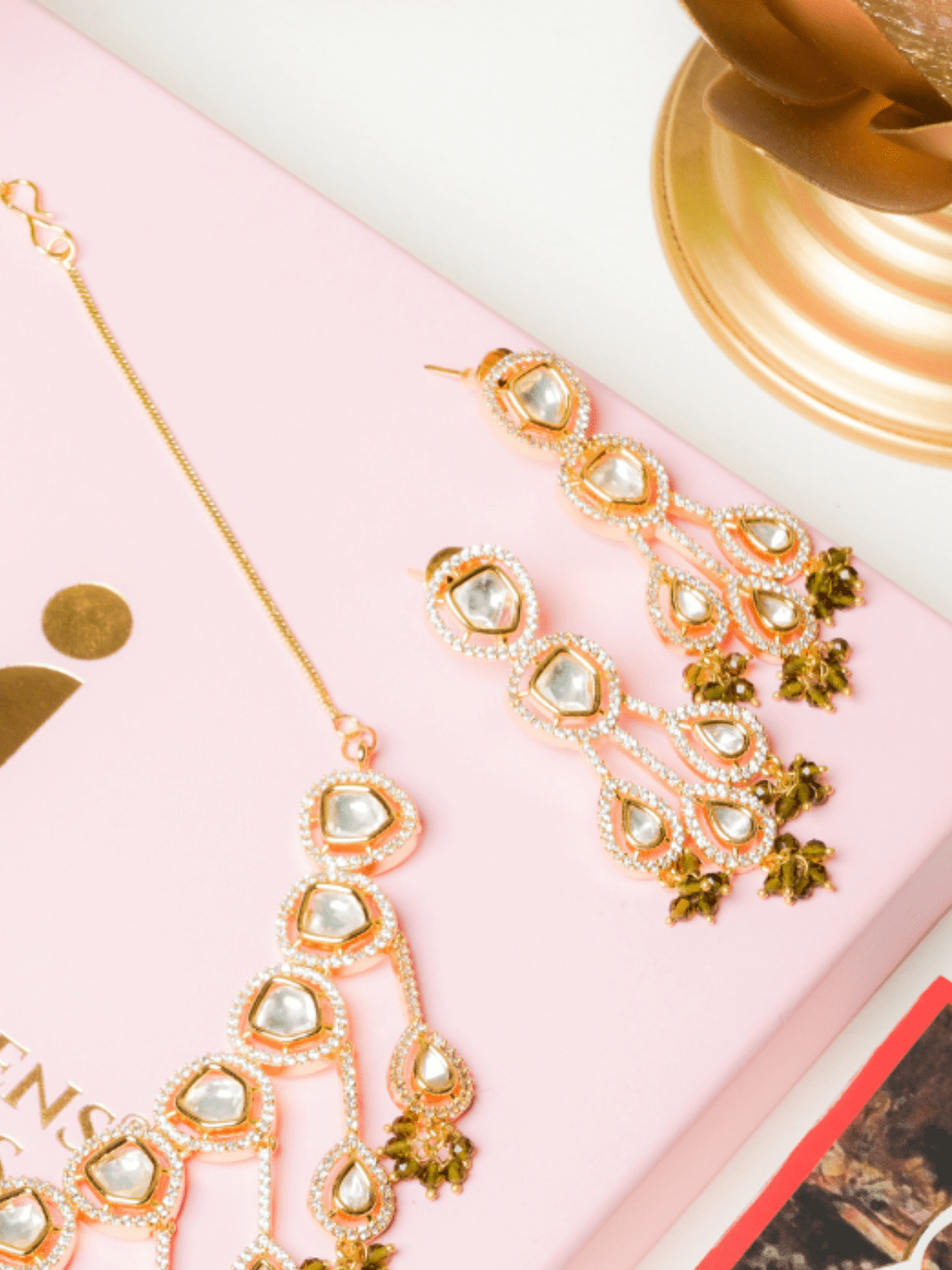 Kundan Drops Necklace Set With Earrings - QUEENS JEWELS