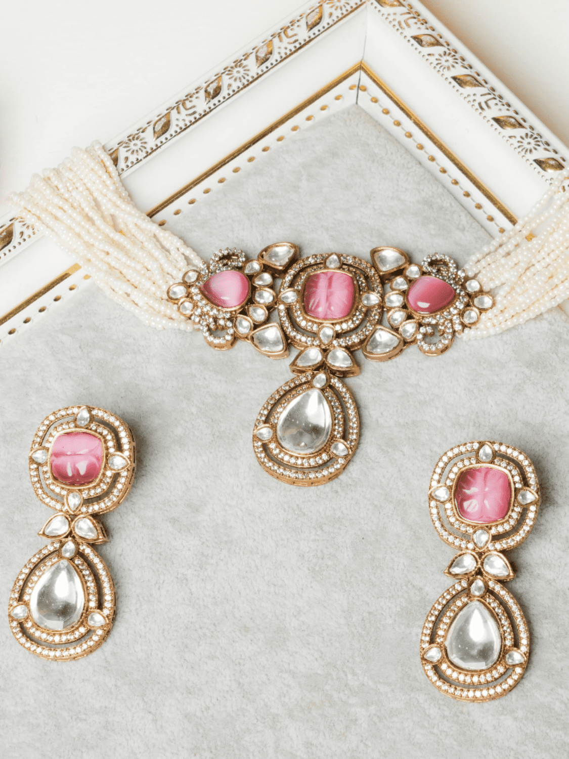 Zeenat Kundan Choker With Earrings - QUEENS JEWELS