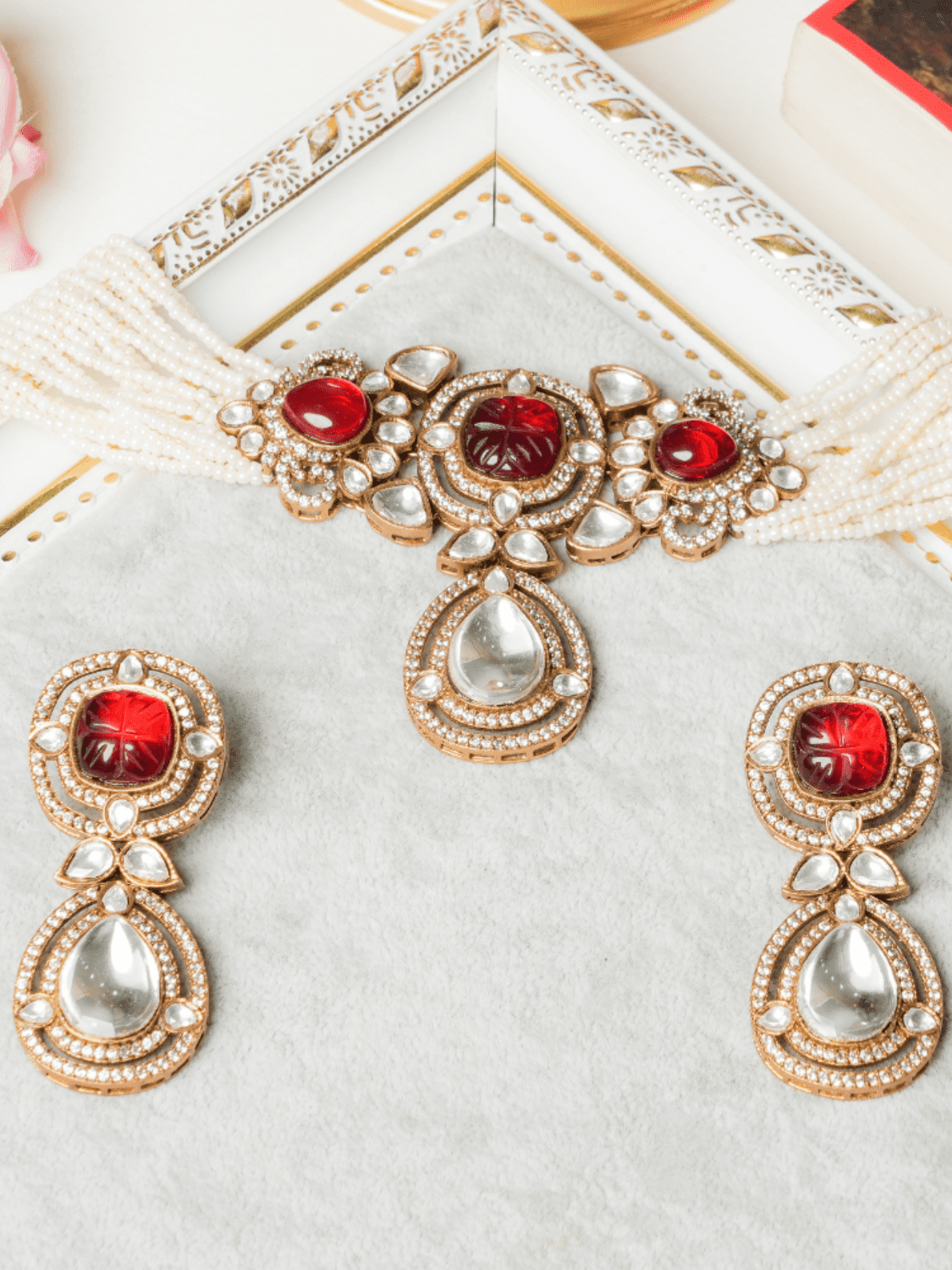 Zeenat Kundan Choker With Earrings - QUEENS JEWELS