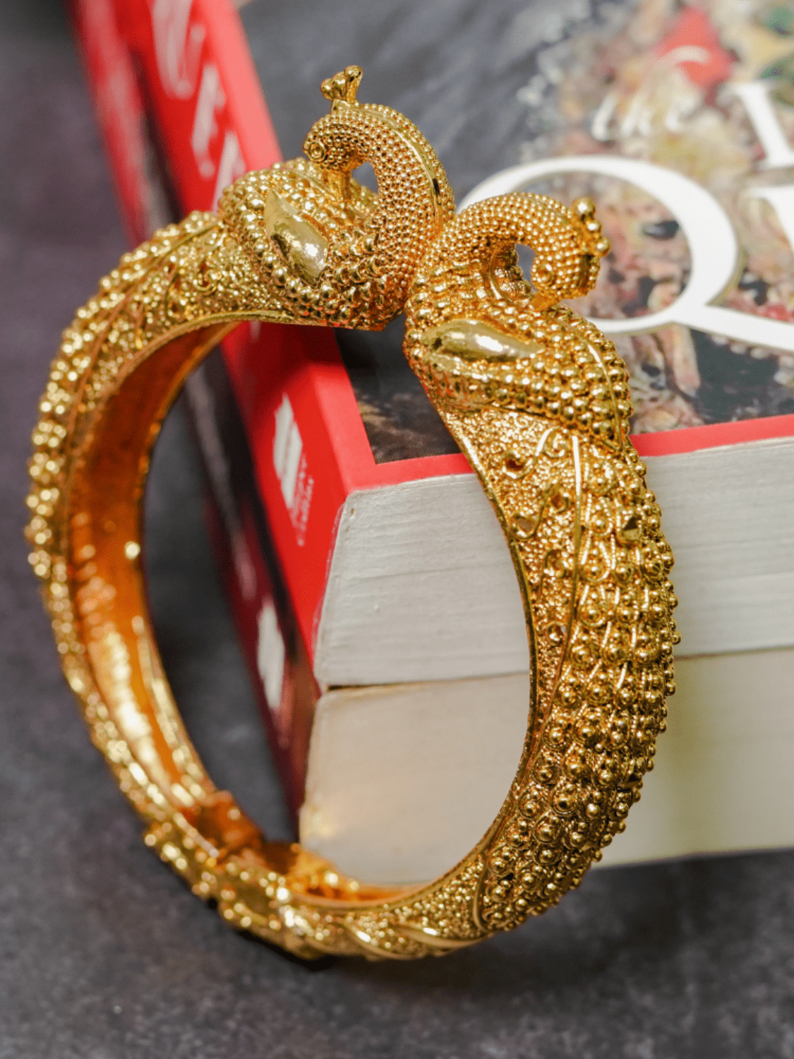 Peacock Motif Temple Kada Pair - QUEENS JEWELS