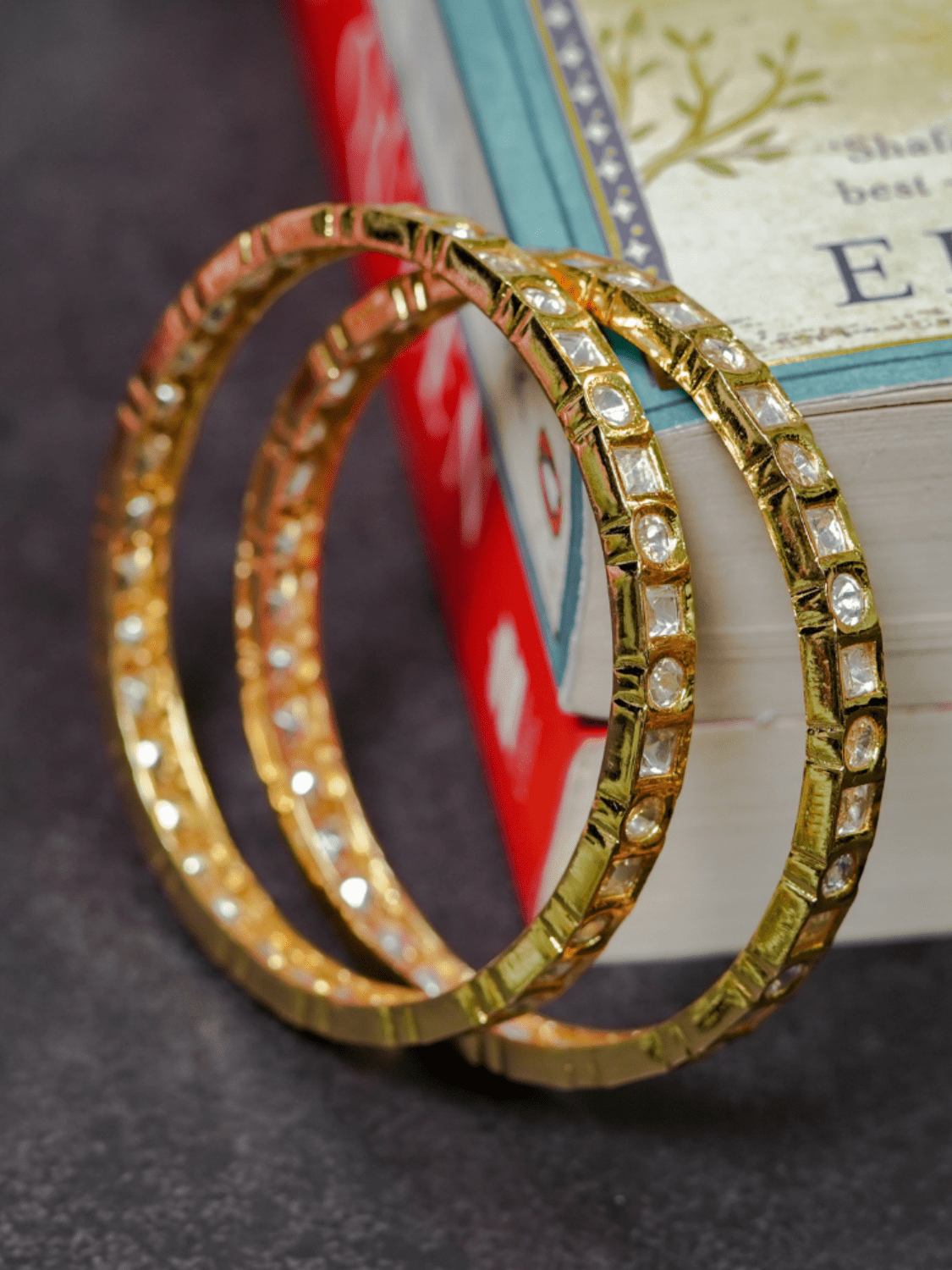Sleek Kundan Bangle Pair - QUEENS JEWELS