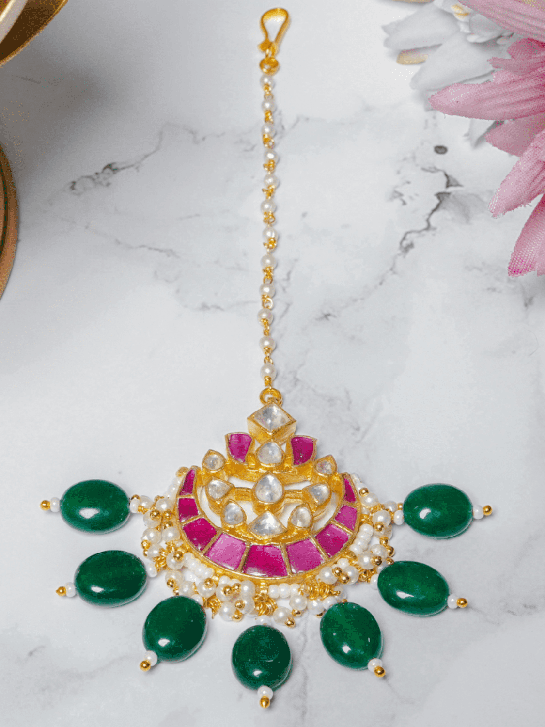 Pachi Kundan Maangtikka - QUEENS JEWELS