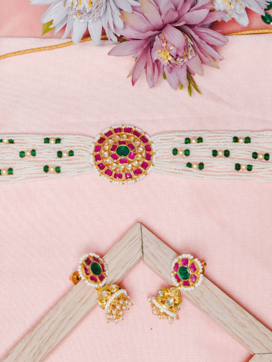 Barkha Kundan Choker with Earrings (Necklace and Earrings Set) - QUEENS JEWELS