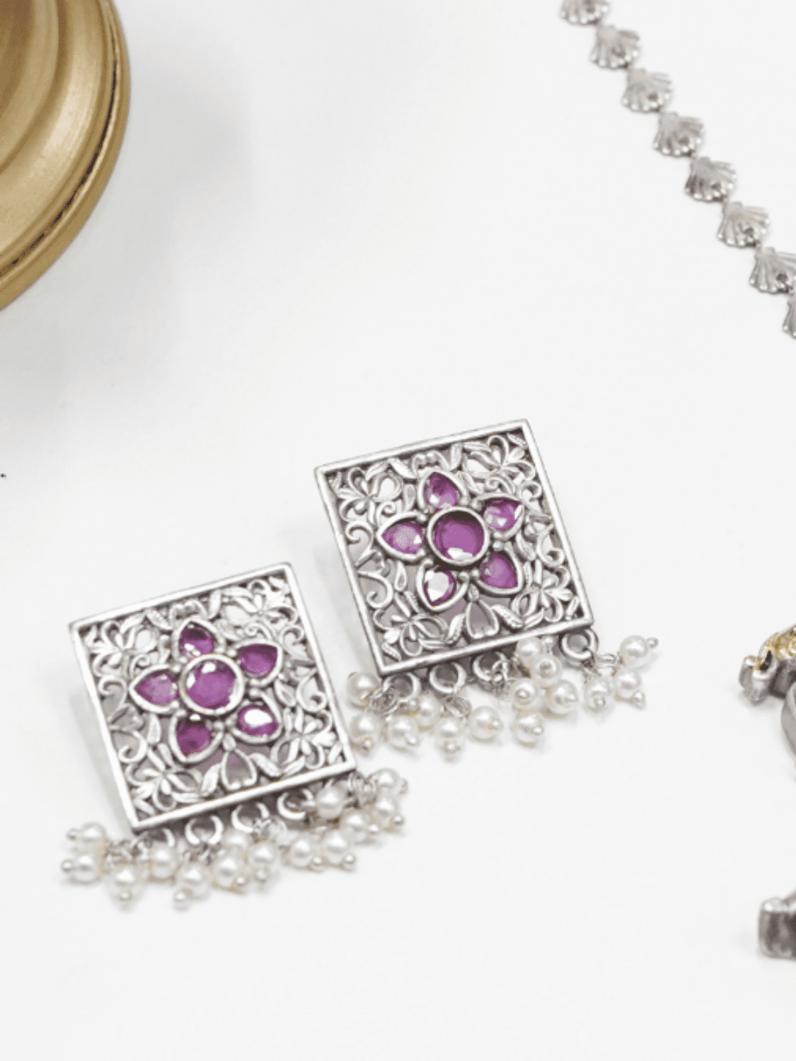 Magenta Oxidised Set With Kundan Work - QUEENS JEWELS