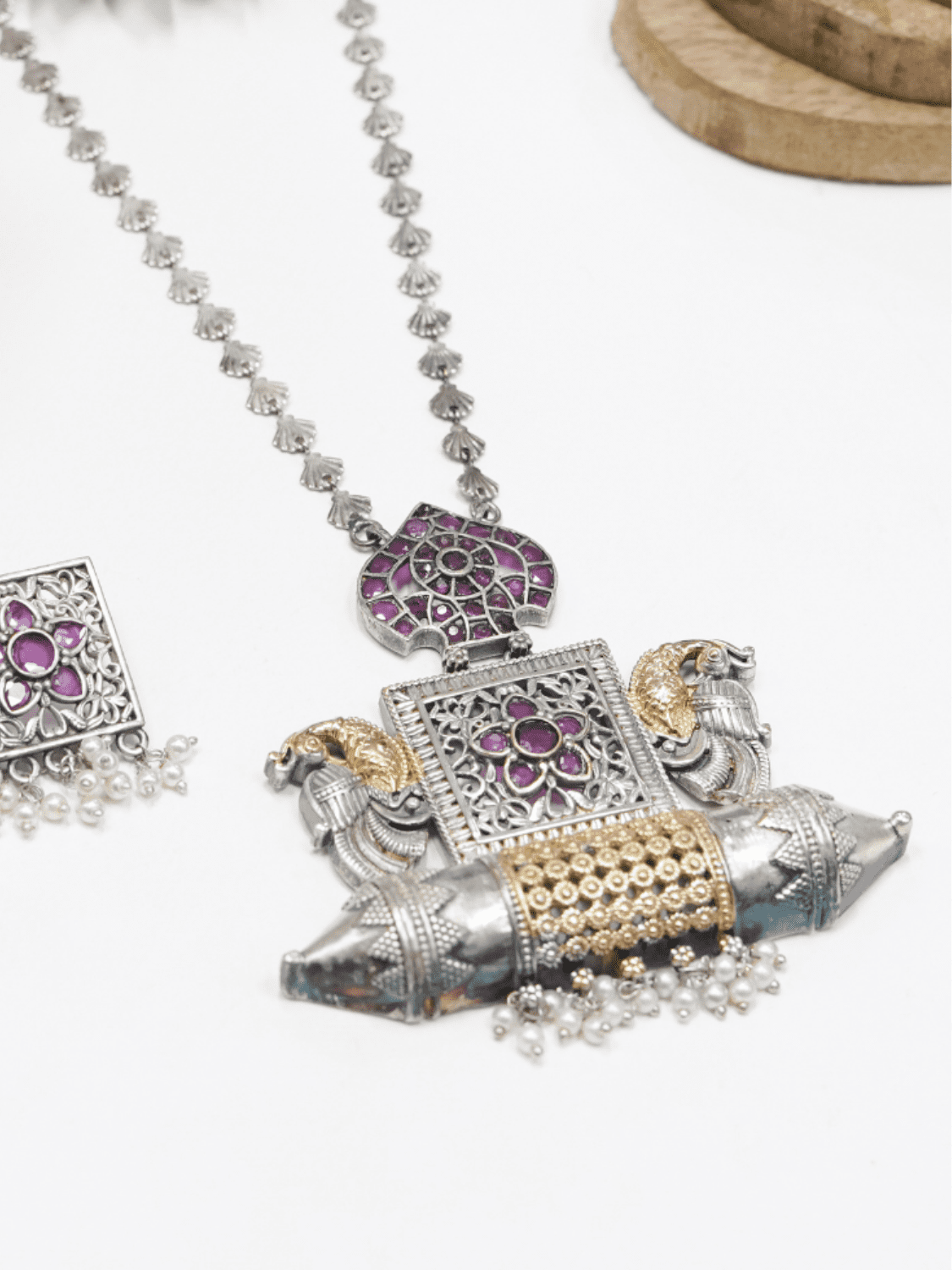 Magenta Oxidised Set With Kundan Work - QUEENS JEWELS