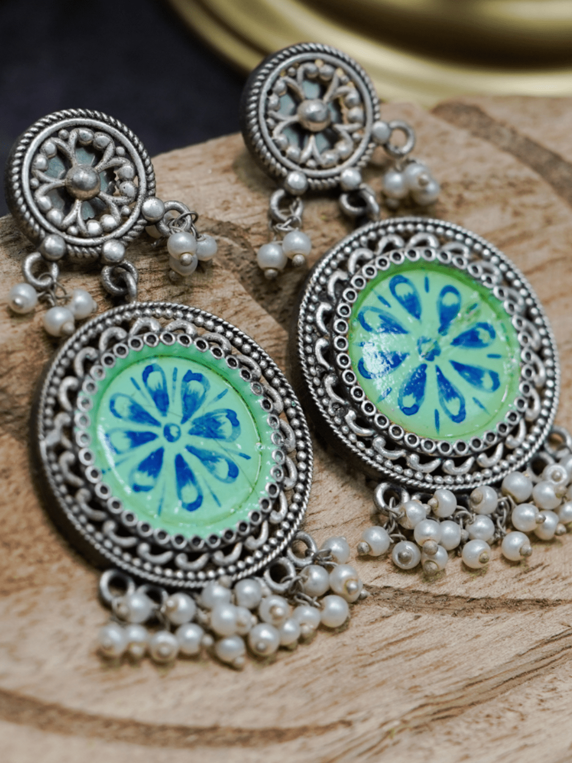 Saisha Handpainted Oxidised Earrings - QUEENS JEWELS
