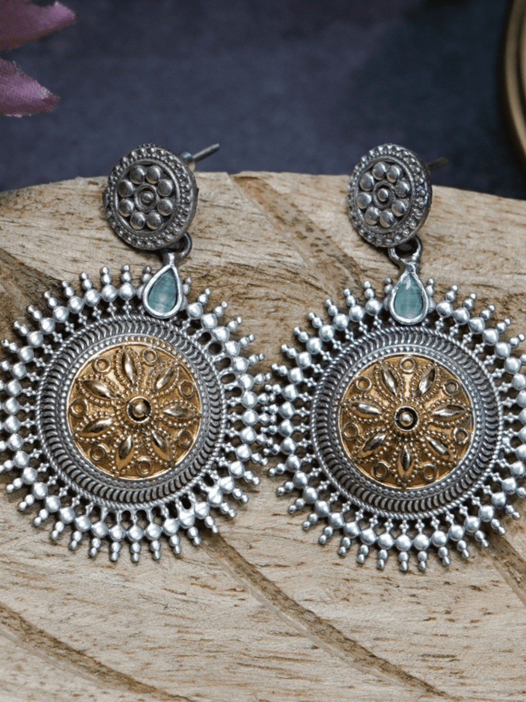 Floral Motifs Oxidised Earrings - QUEENS JEWELS