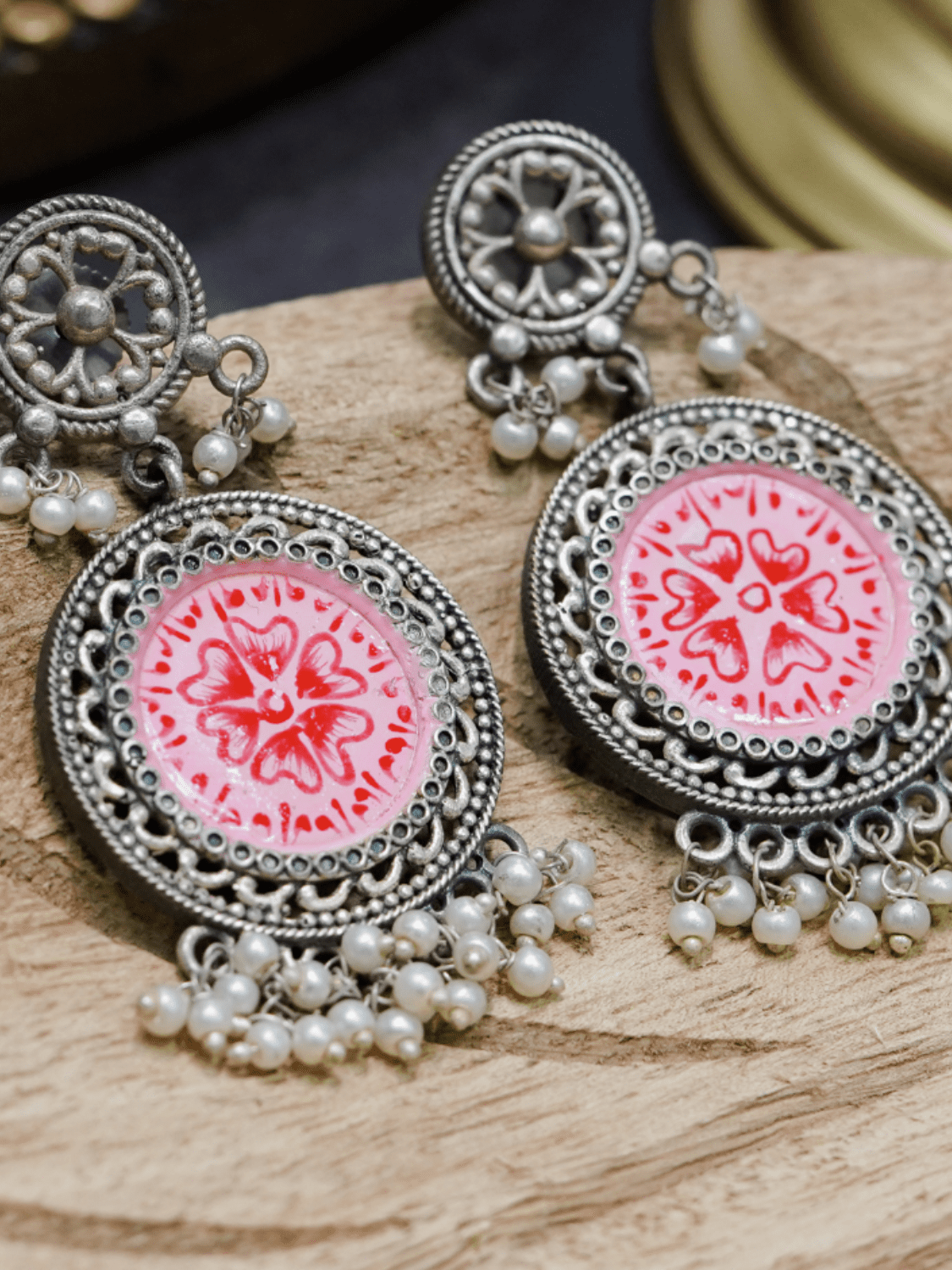 Saisha Handpainted Oxidised Earrings - QUEENS JEWELS