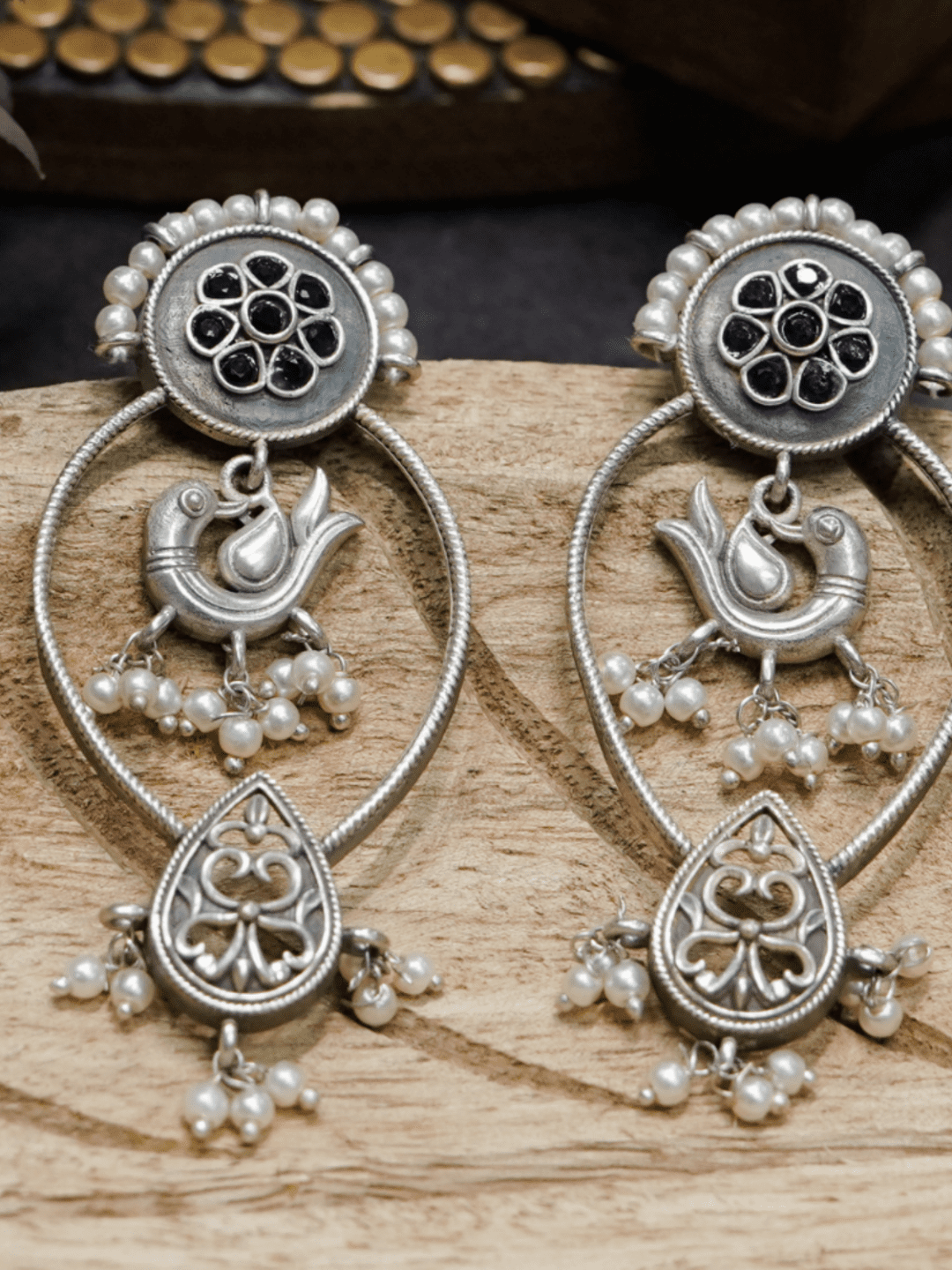 Fauna Motif Oxidised Earrings - QUEENS JEWELS