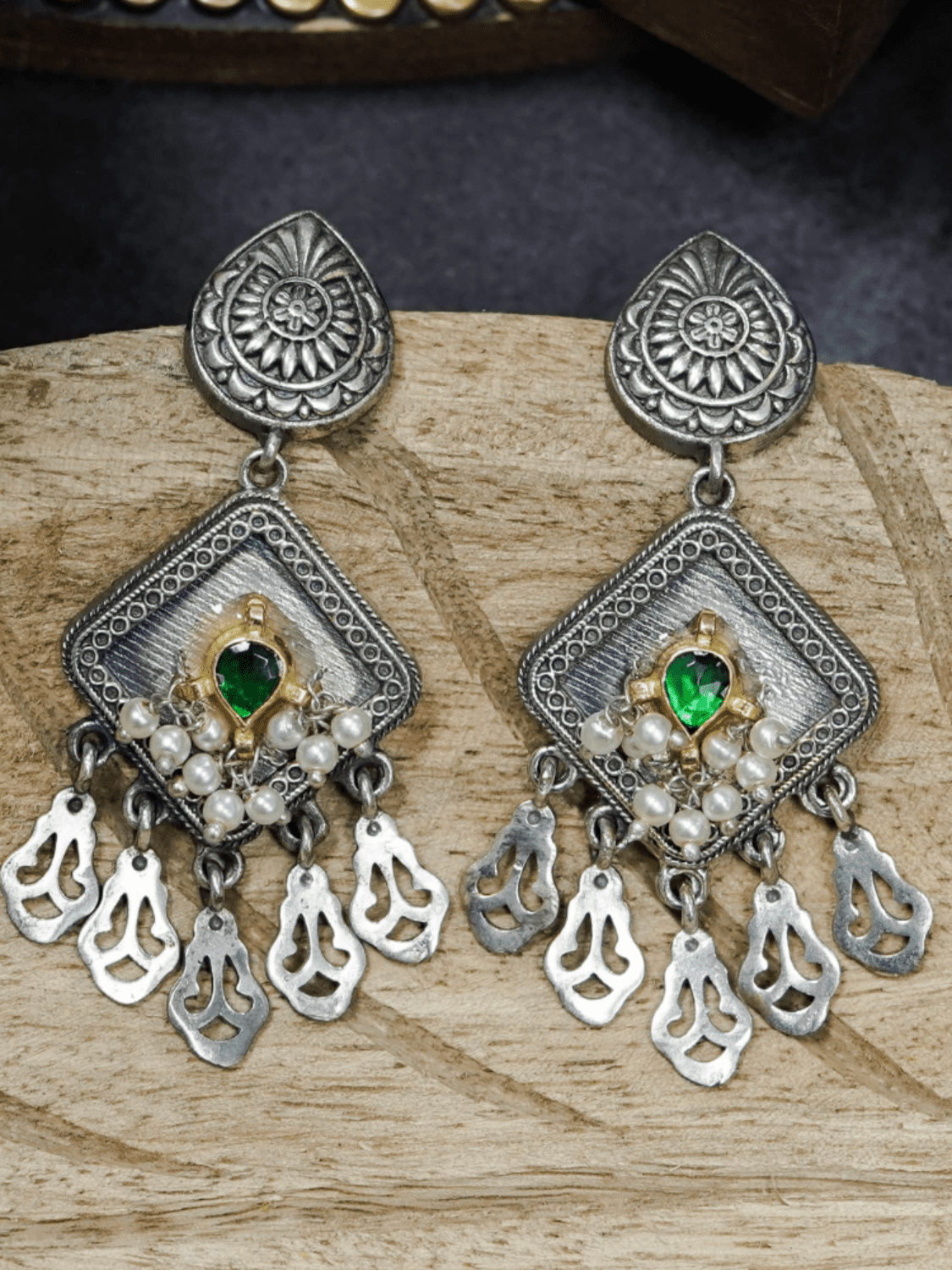 Statement Diamond Oxidised Earrings - QUEENS JEWELS