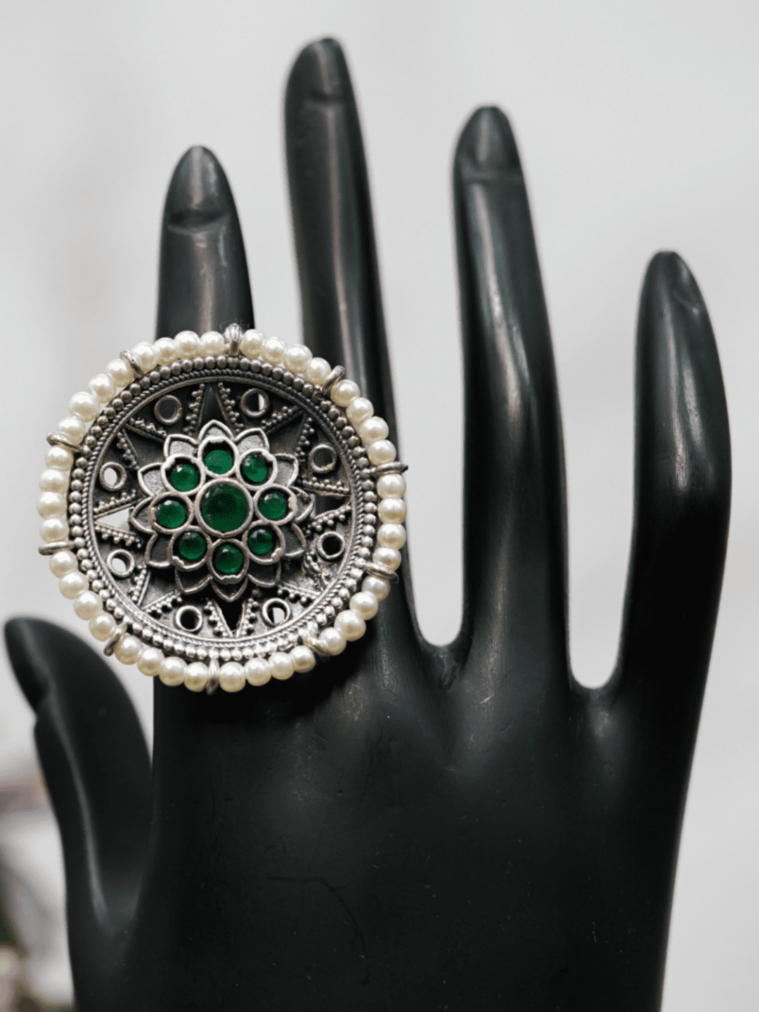 Flora Oxidised Statement Ring - QUEENS JEWELS